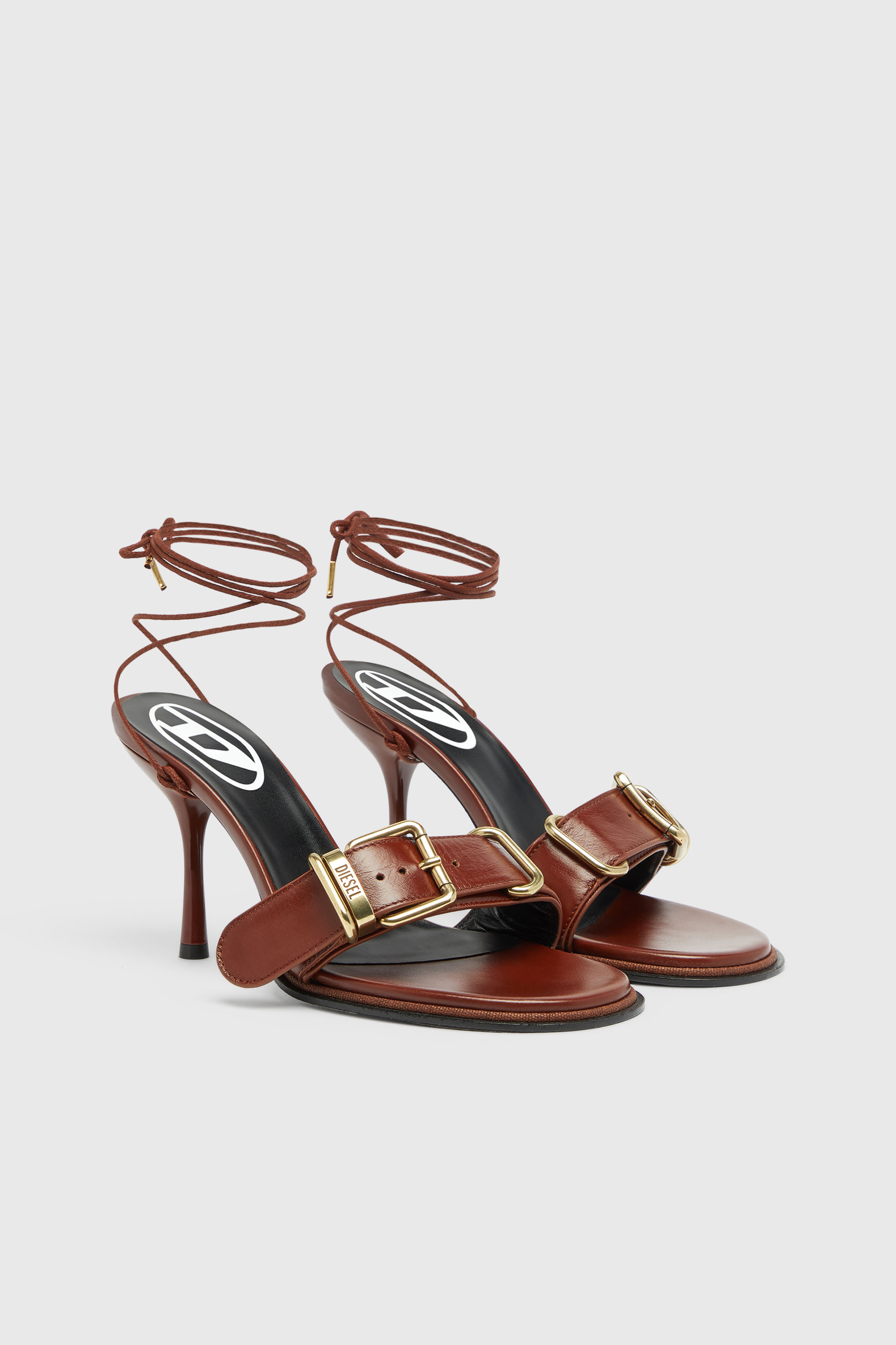 Diesel - D-COCCO-90-SA, Woman's D-Cocco-Ankle-wrap sandals in leather in Brown - 3