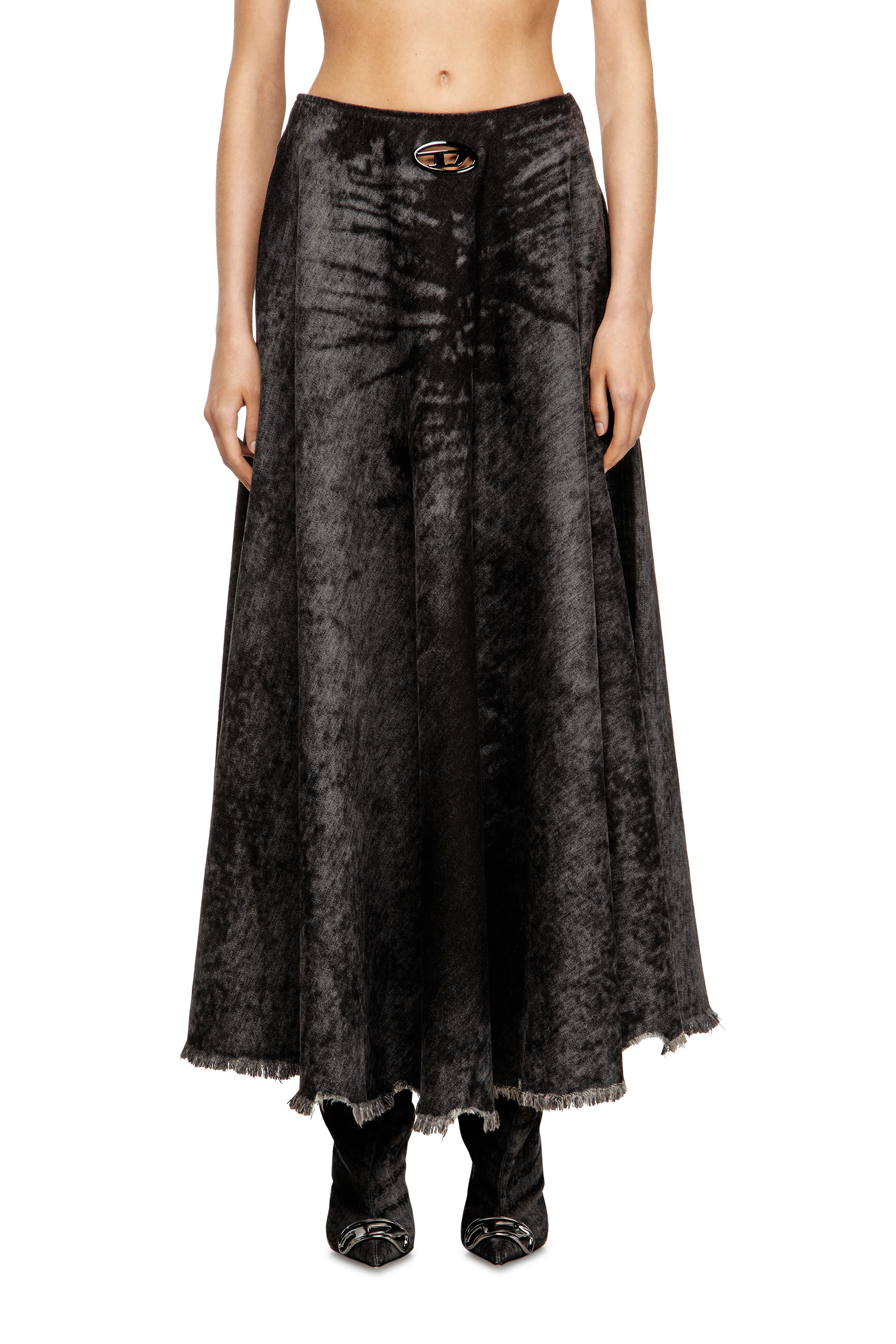 Diesel - DE-HANNIE-FSH, Woman's Full skirt in lasered cotton-hemp denim in Black - 2