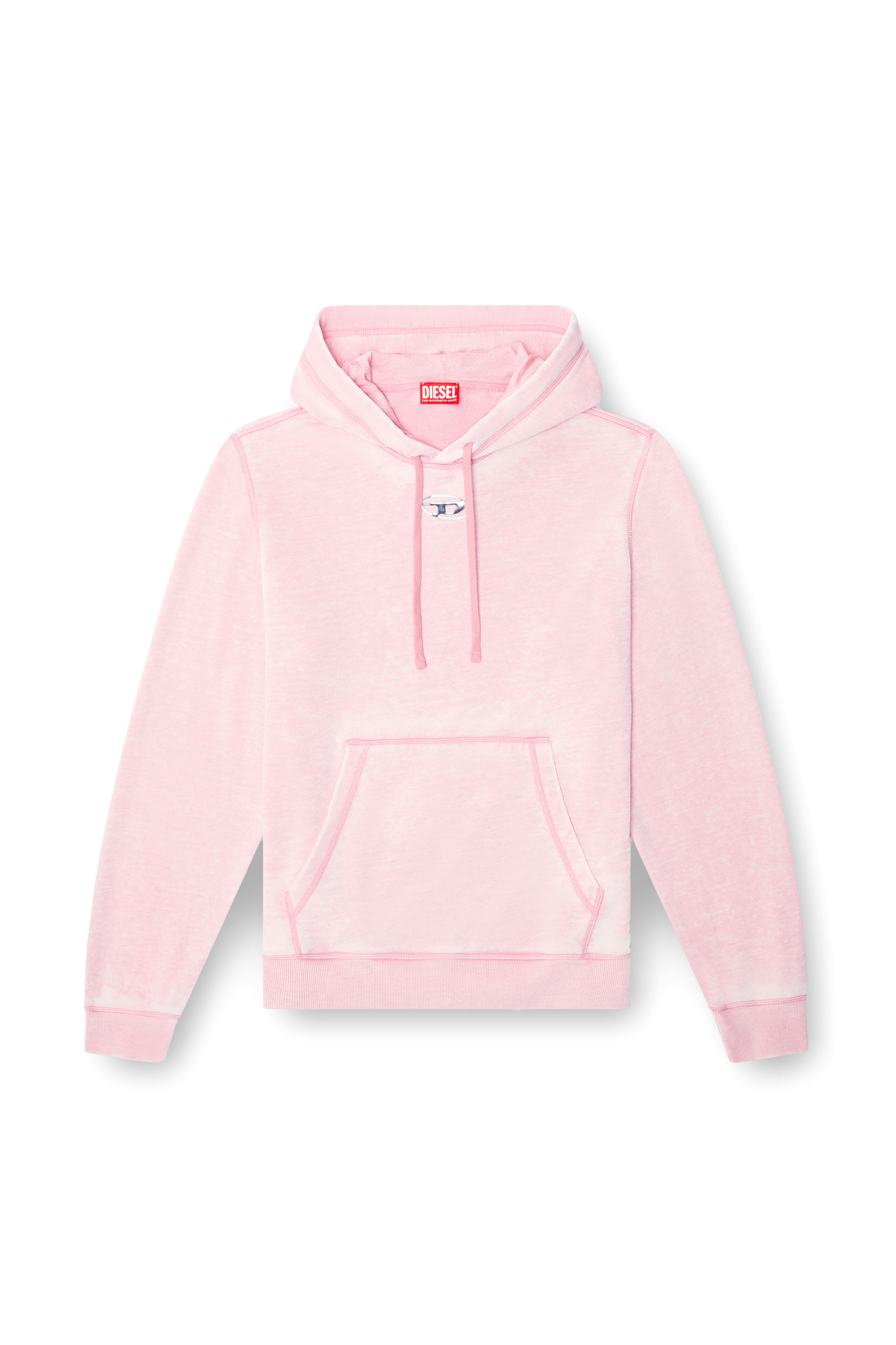 Diesel - S-GINN-HOOD-PAK, Man's Burnout hoodie with metal-look logo in Pink - 2