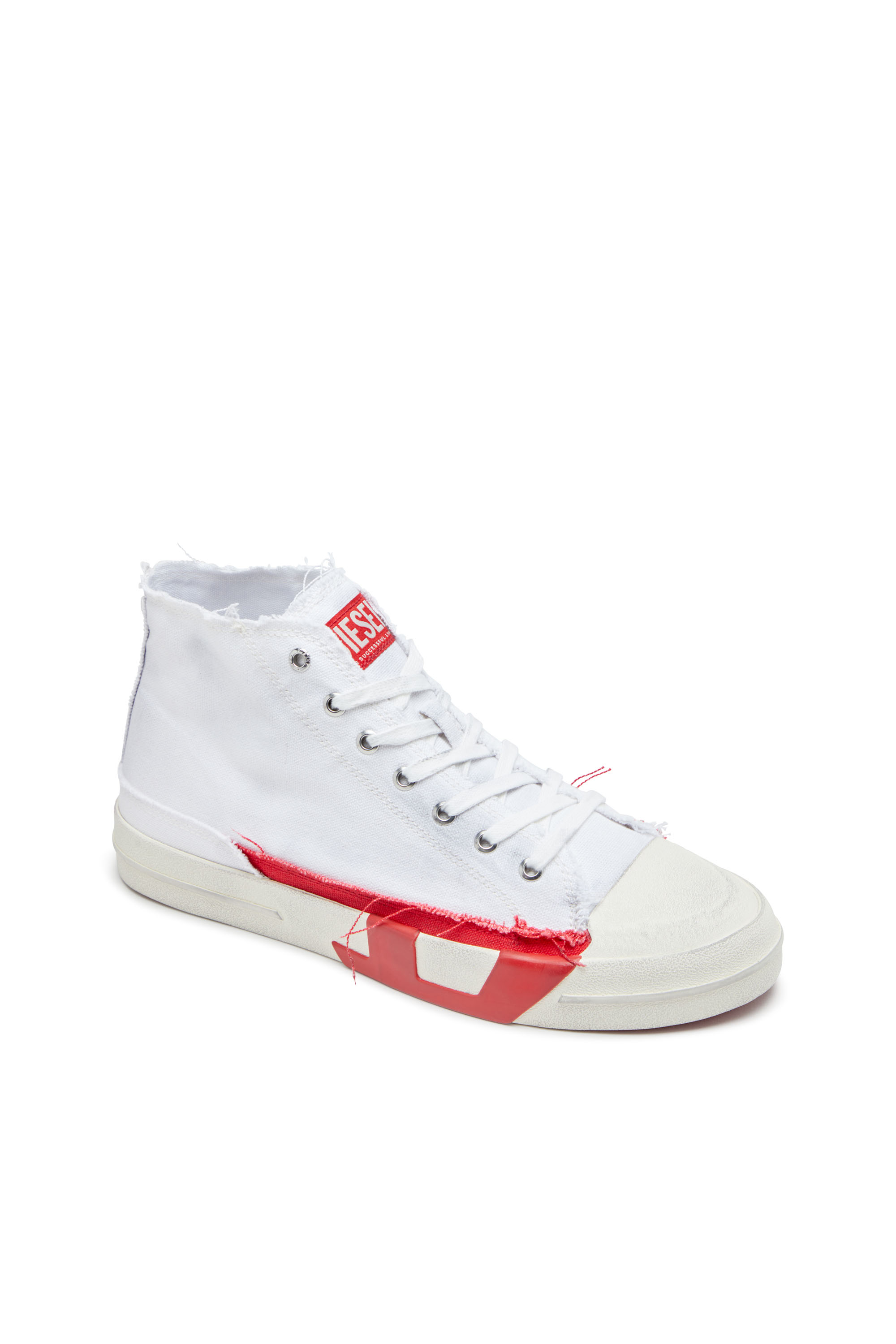 S-D-VERSE MID, White/Red Diesel - S-D-VERSE MID, Man's S-D-Verse-Dirty-effect high-top canvas sneakers in White/Red - 6