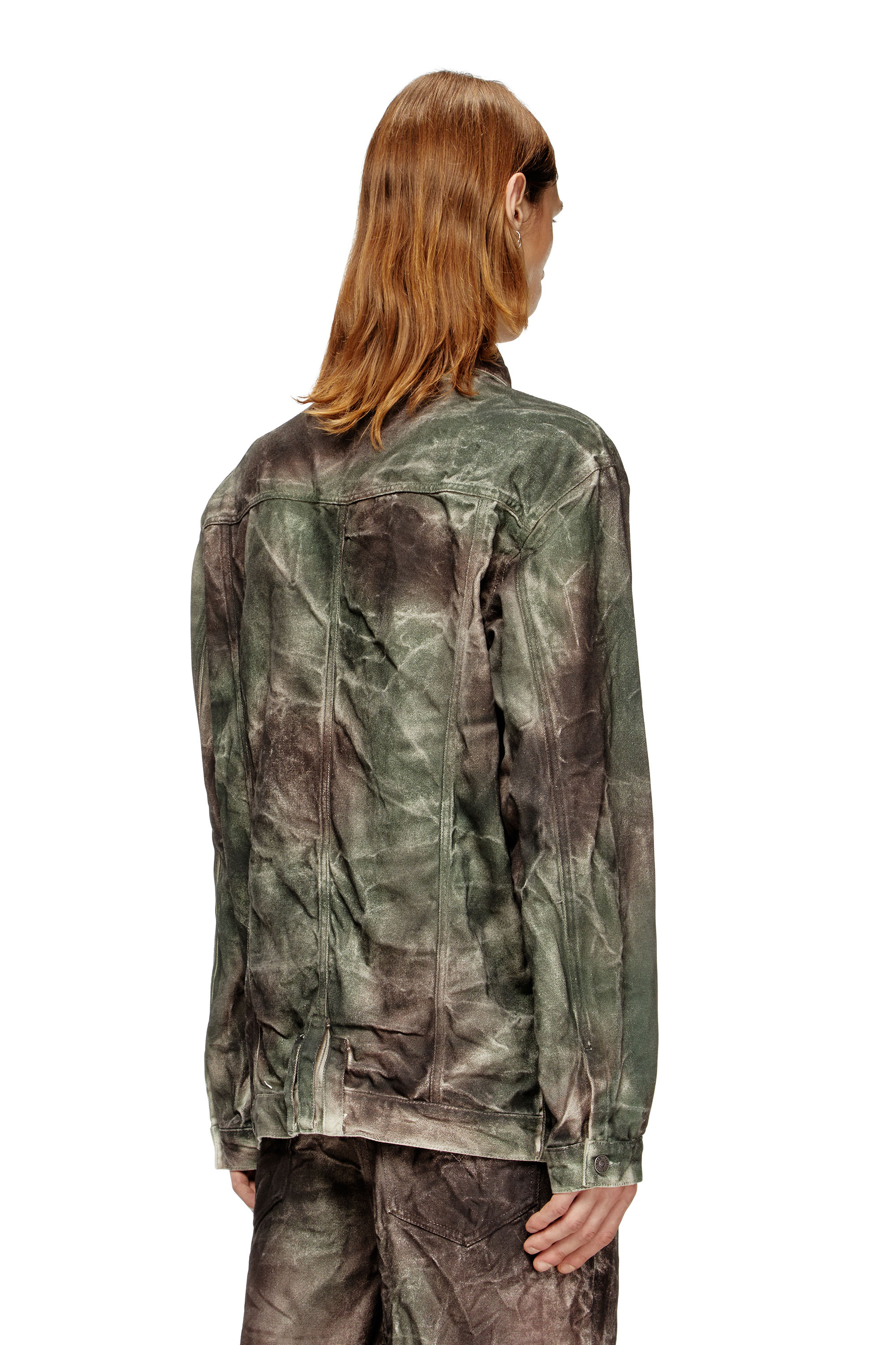 J-THUG-JKT, Brown/Green Diesel - J-THUG-JKT, Unisex's Trucker jacket in crinkled camo canvas in Brown/Green - 4