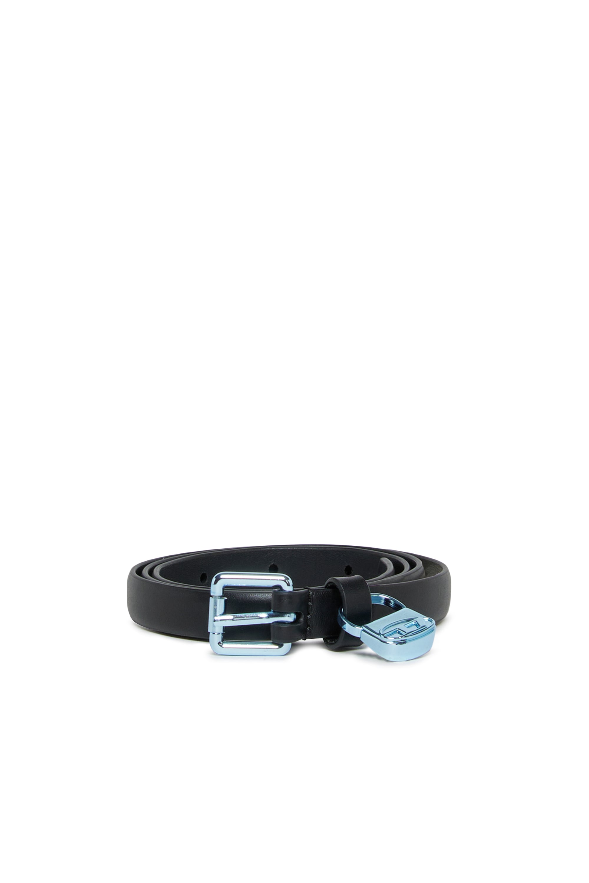 Diesel - BCHARMY, Woman's 1.5 cm slim leather belt with metallic buckle and charm in Black - 1