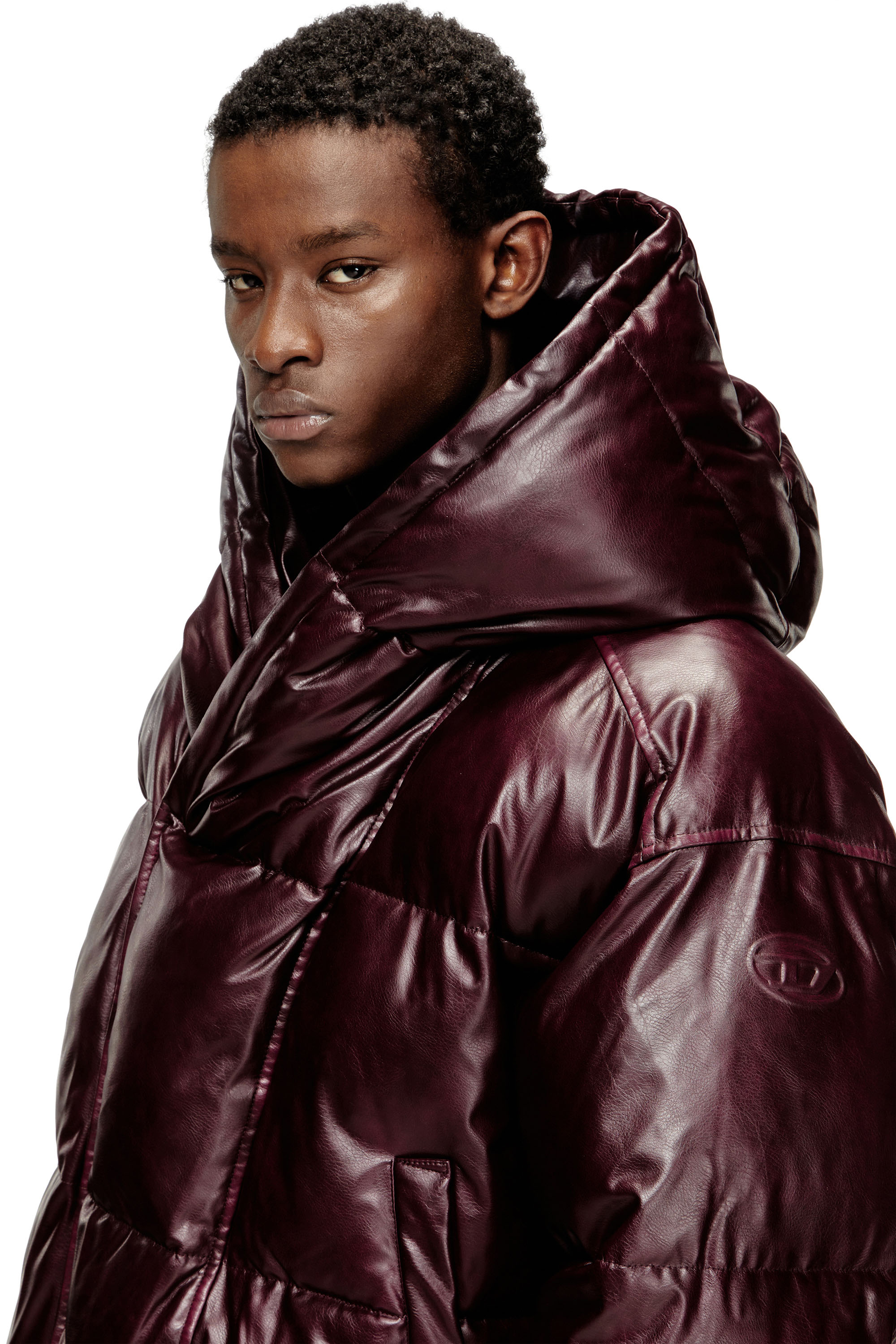 Diesel - FR-W-MYLEY, Man's Hooded puffer jacket in burgundy in Burgundy - 5