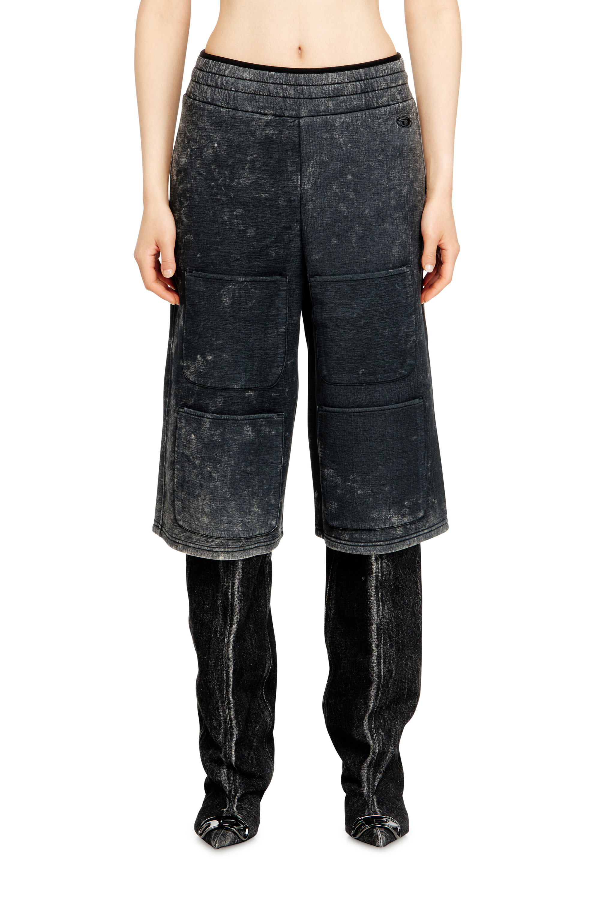 Diesel - S-TYP, Unisex's Wide-leg shorts in marble-effect scuba in Black/Dark grey - 2