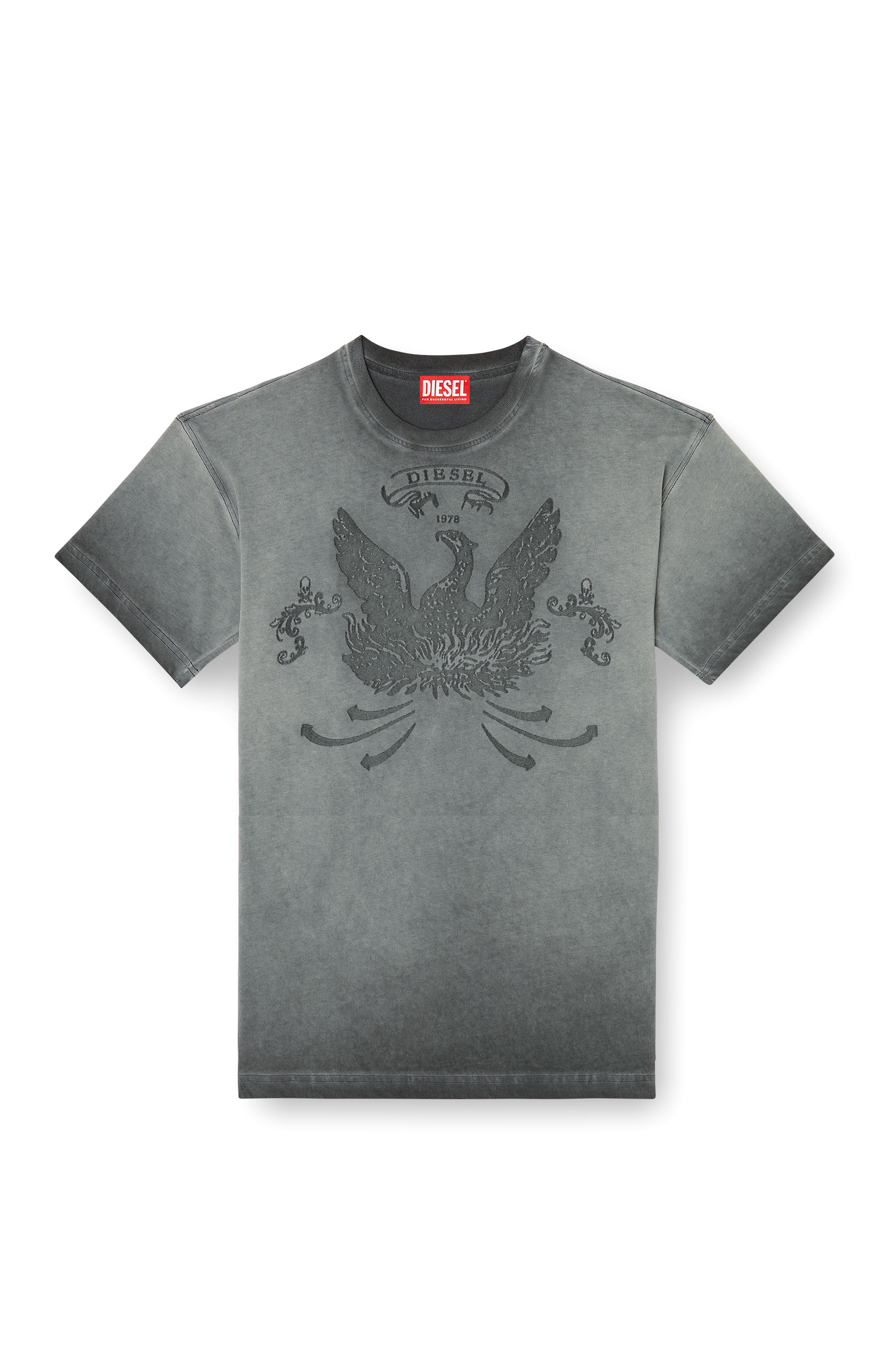 T-NORM-T9, Grey Diesel - T-NORM-T9, Man's T-shirt with phoenix devoré in Grey - 2