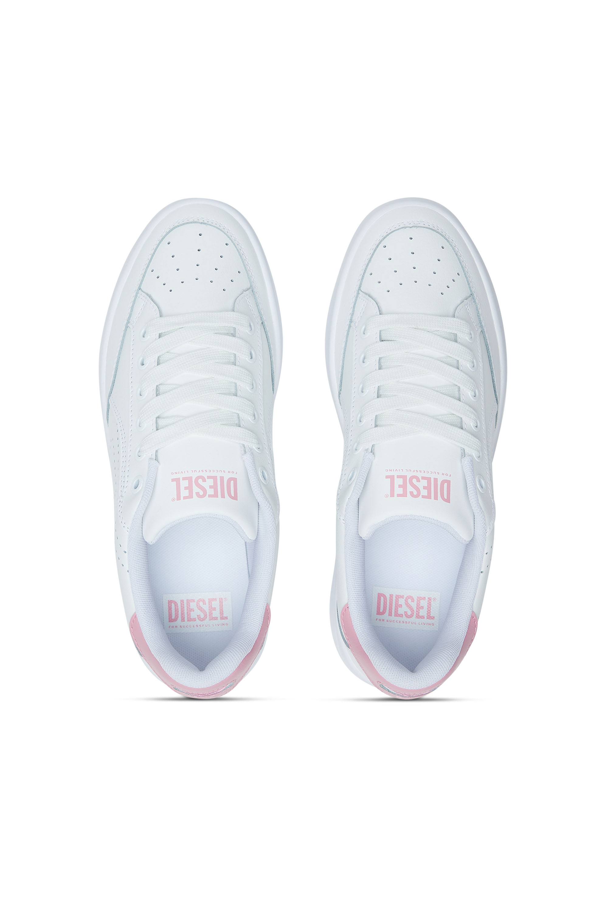 Diesel - S-DAKOTA LOW W, Woman's Leather sneakers with perforated logo in White/Pink - 5