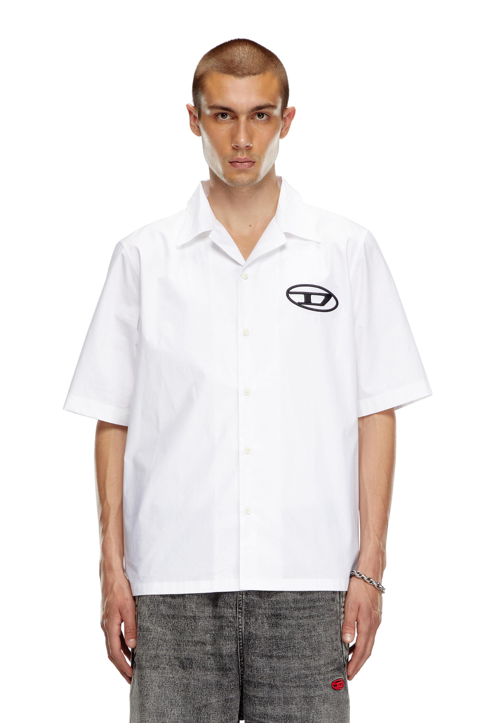 S-MAC-C, White Diesel - S-MAC-C, Man's Bowling shirt with logo embroidery in White - 3