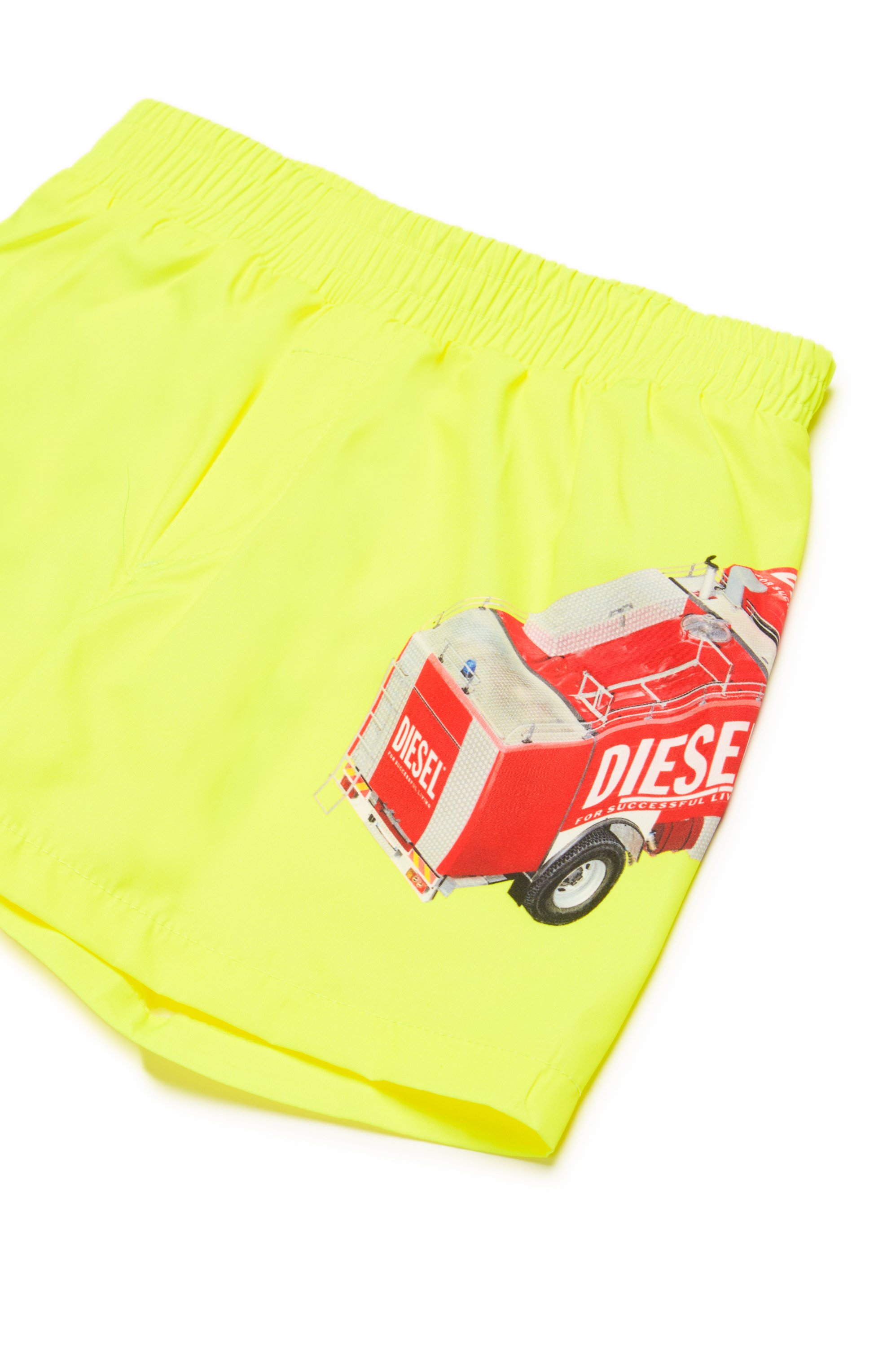 Diesel - MIPERRIB, Man's Swim shorts with fire truck print in Yellow Fluo - 3