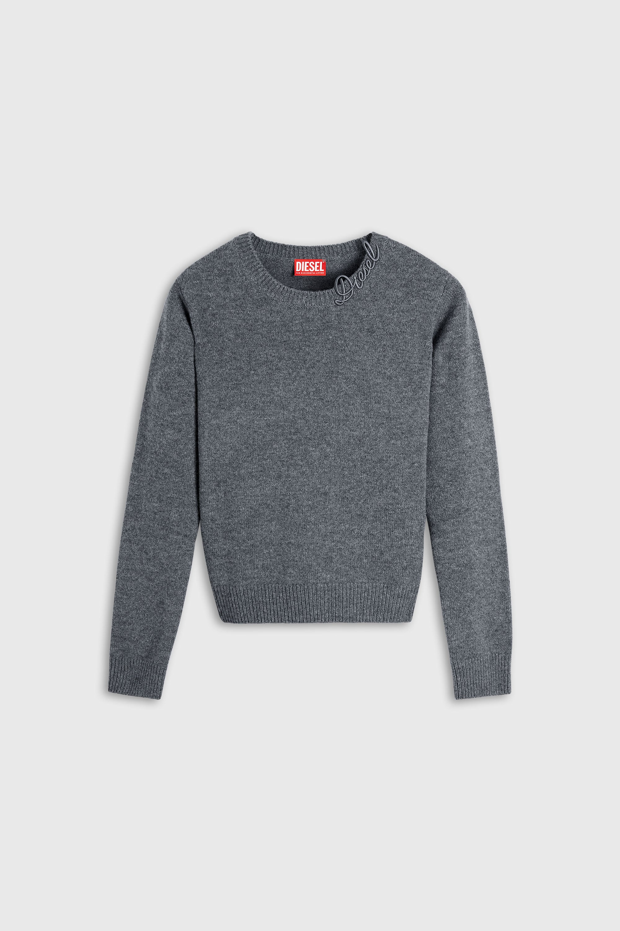Diesel - M-IMARA, Woman's Wool jumper with embroidered neck logo in Grey - 1