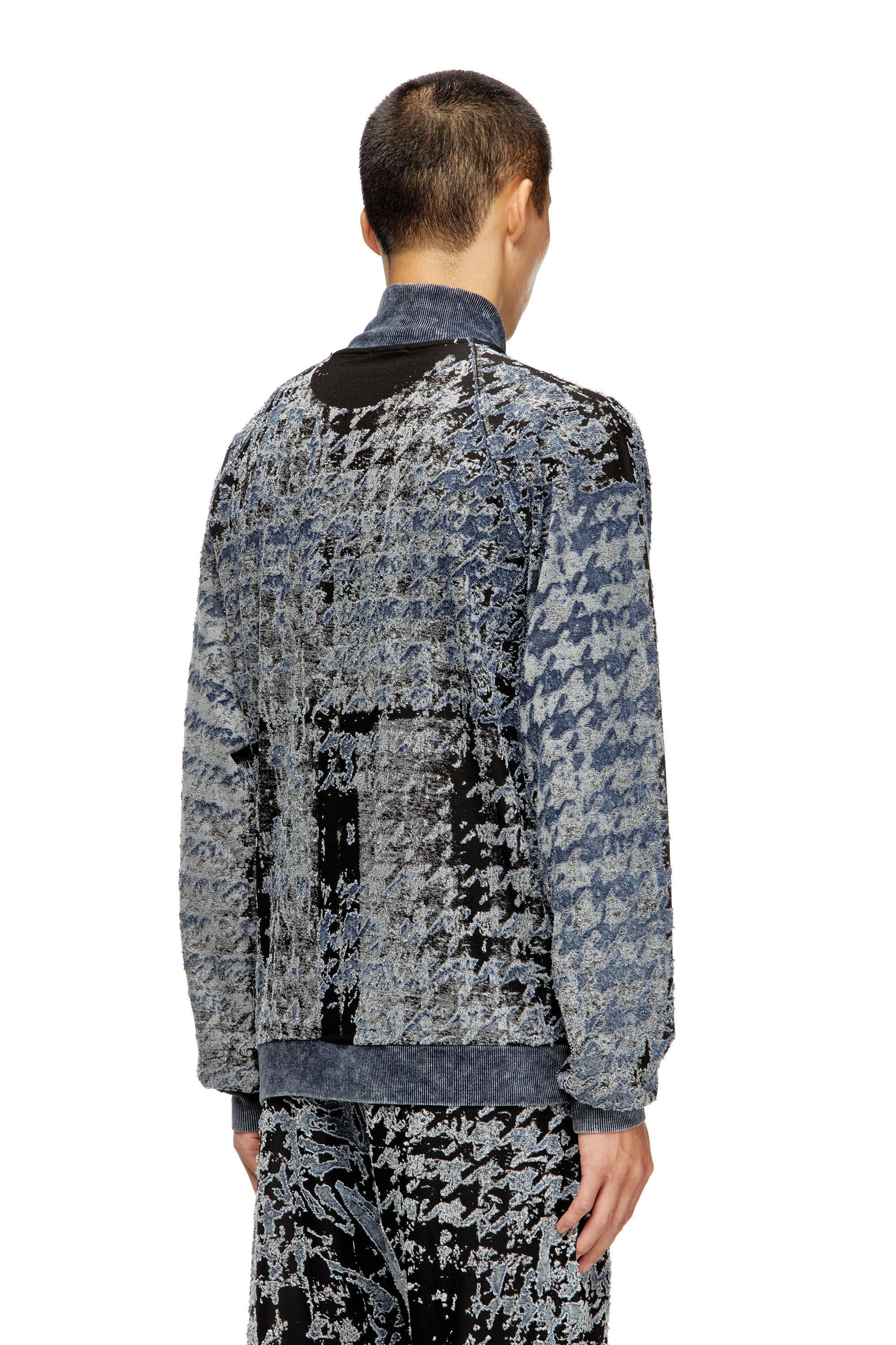 S-CORR, Black/Blue Diesel - S-CORR, Man's Devoré houndstooth zip-up top in Black/Blue - 4