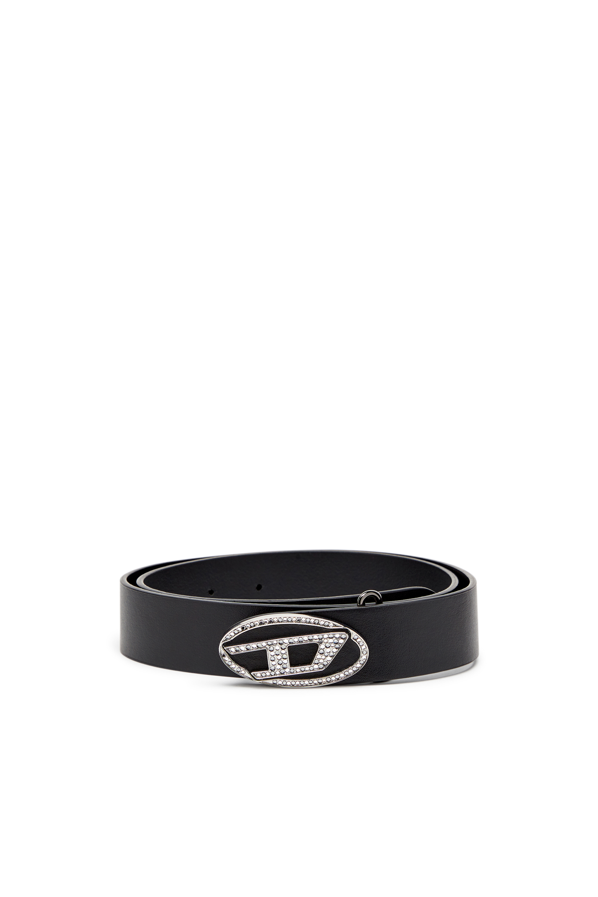 B-1DR-LAYER STRASS, Black Diesel - B-1DR-LAYER STRASS, Woman's 4cm Leather belt with crystal buckle in Black - 1