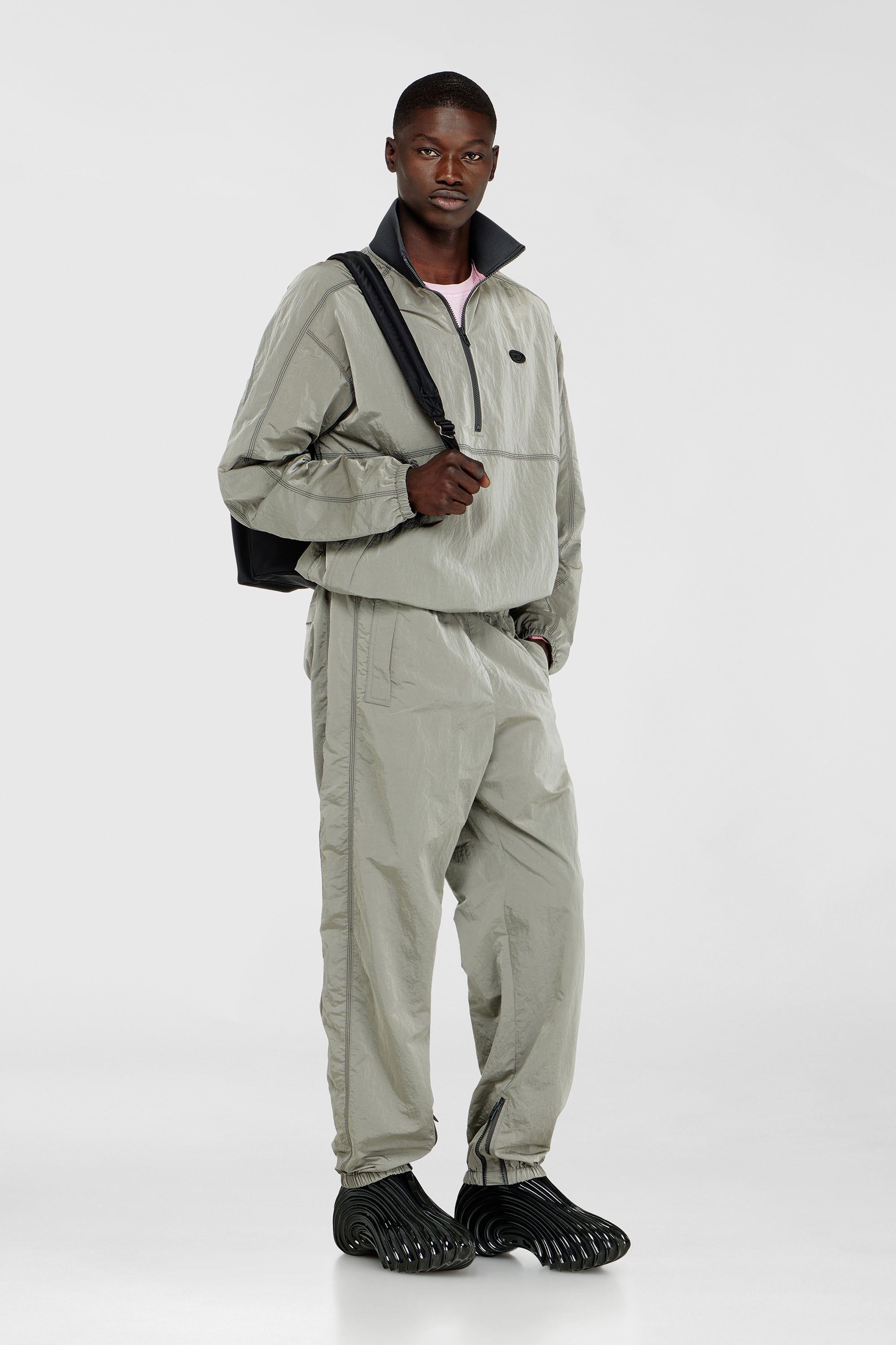 Nylon jacket with crinkle effect