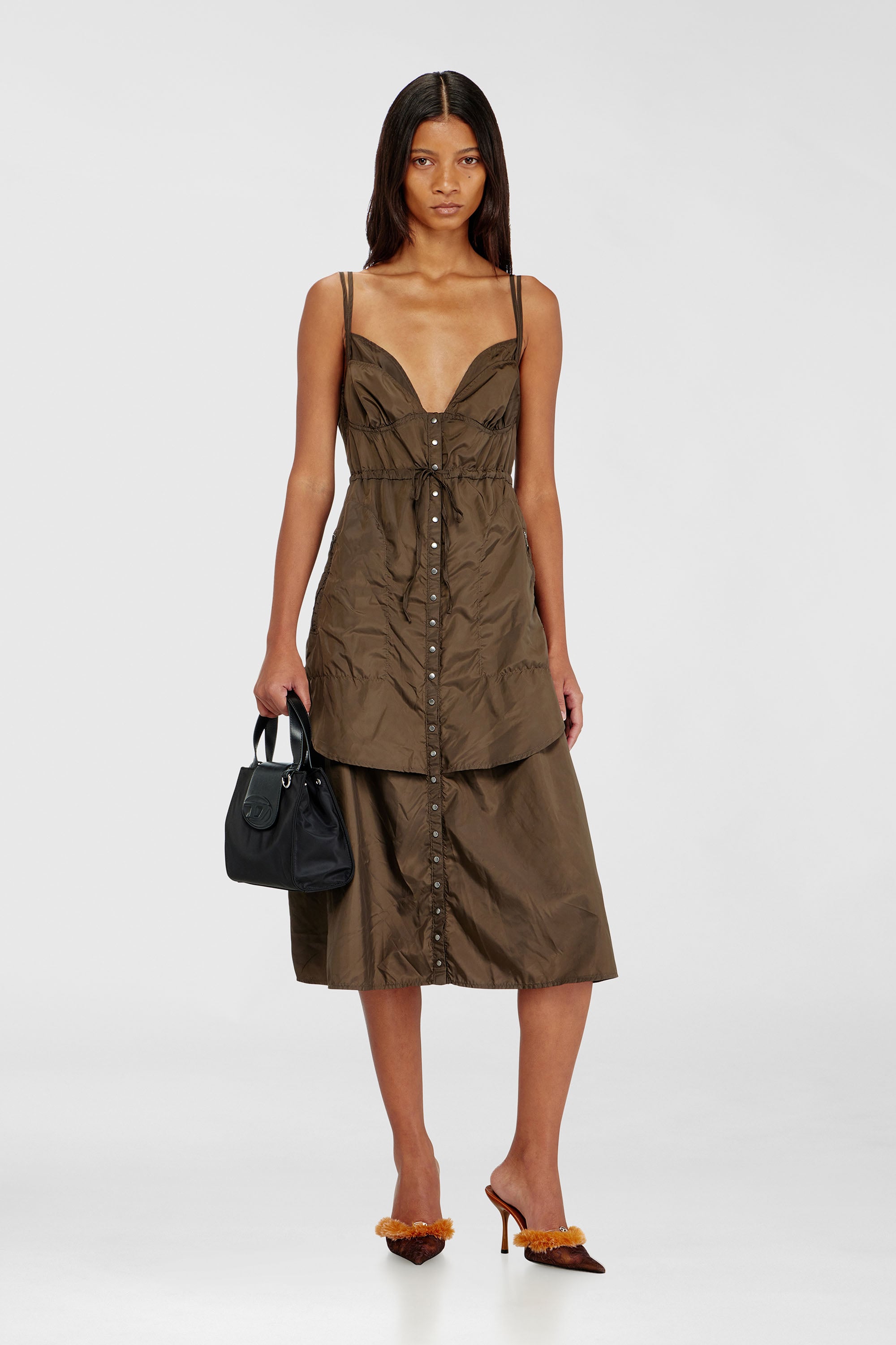 Diesel - D-OROTEA-T1, Woman's Lightweight nylon dress with layered design in Brown - 2