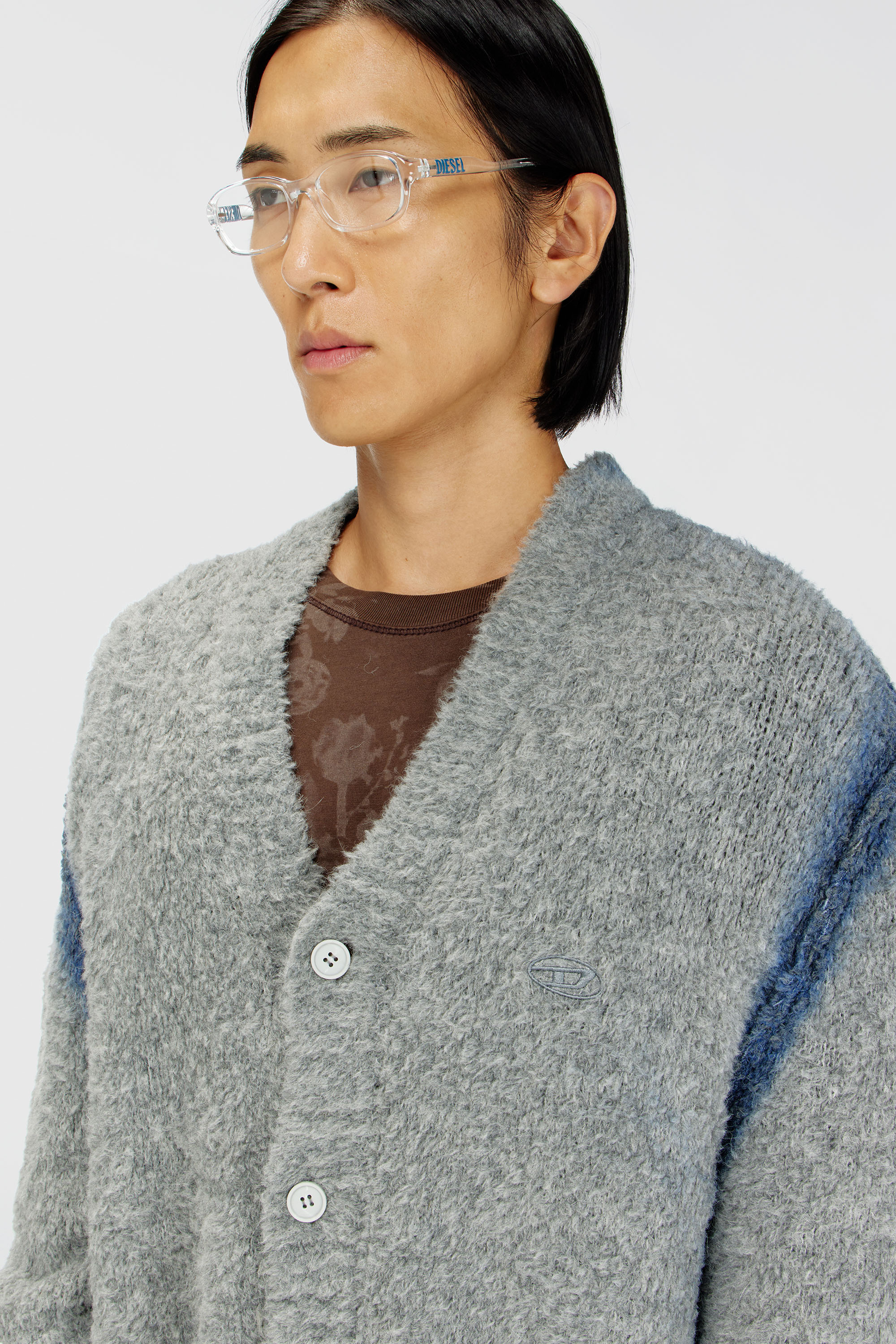 Diesel - K-REMO, Man's Alpaca-blend cardigan with spray-dyed seams in Light Grey - 5