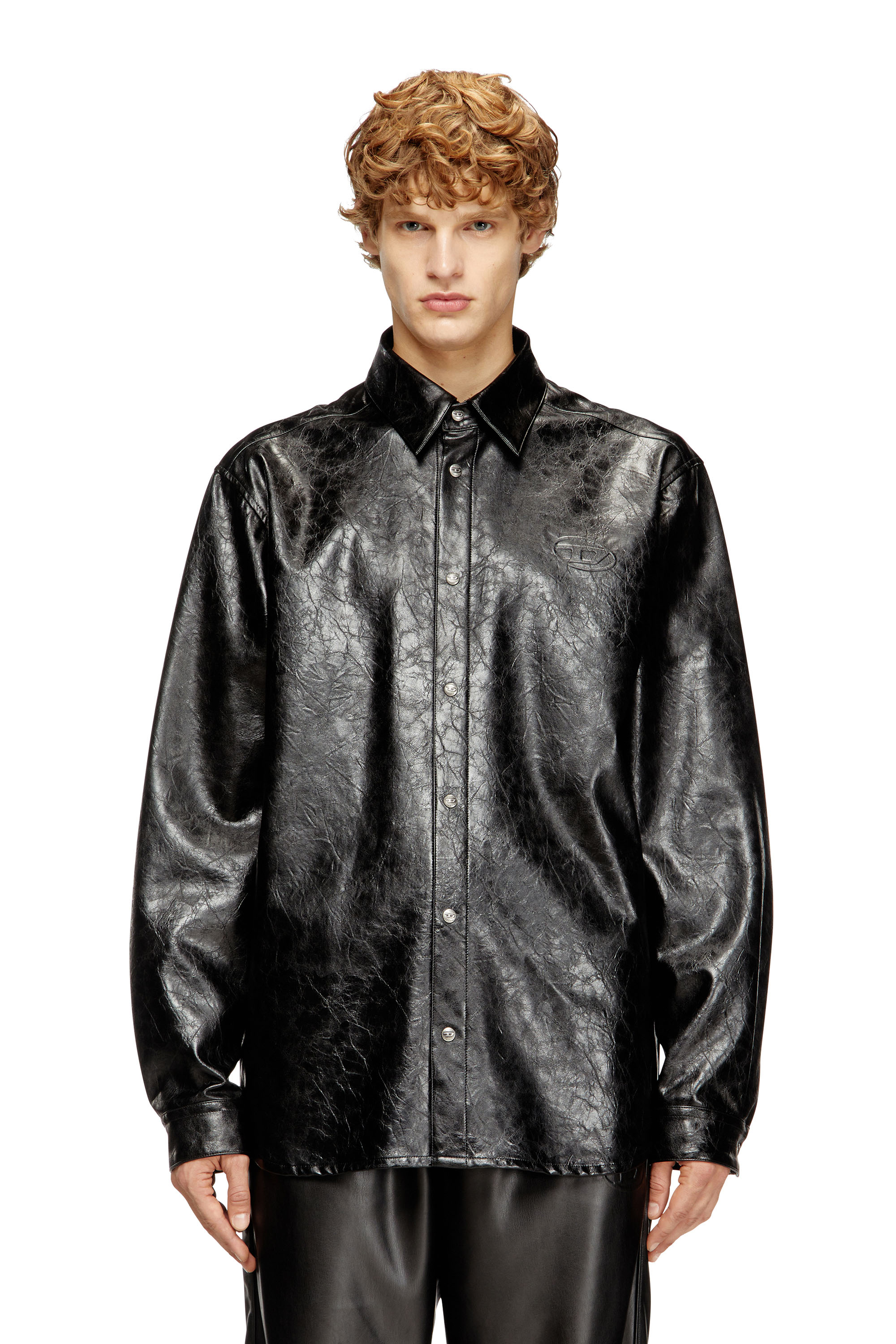 Diesel - S-SIMPLY-QMBU, Man's Textured shirt with branded buttons in Black - 3