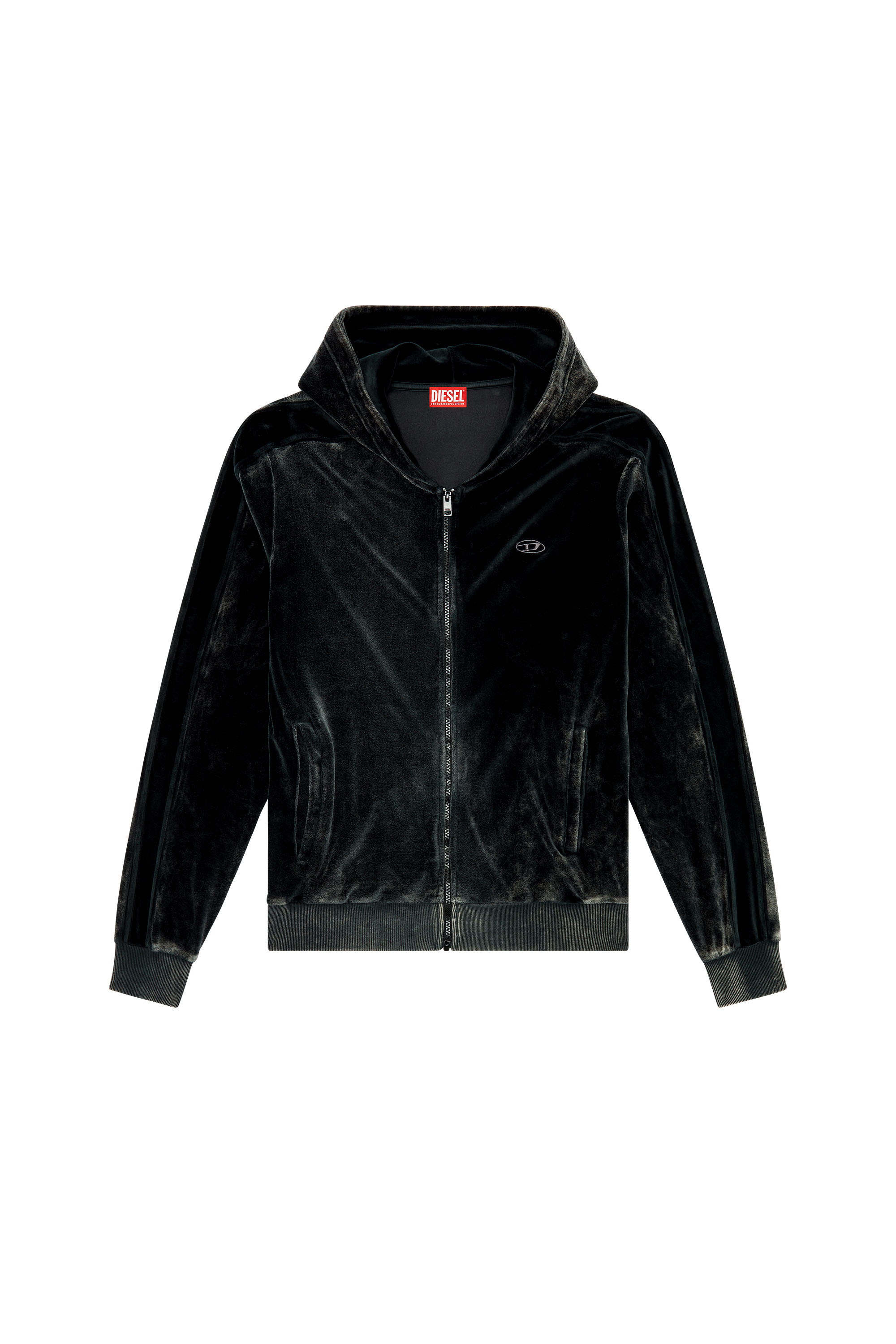Diesel - S-OCLOCK, Man Acid-wash chenille zip-up hoodie in Black - Image 3