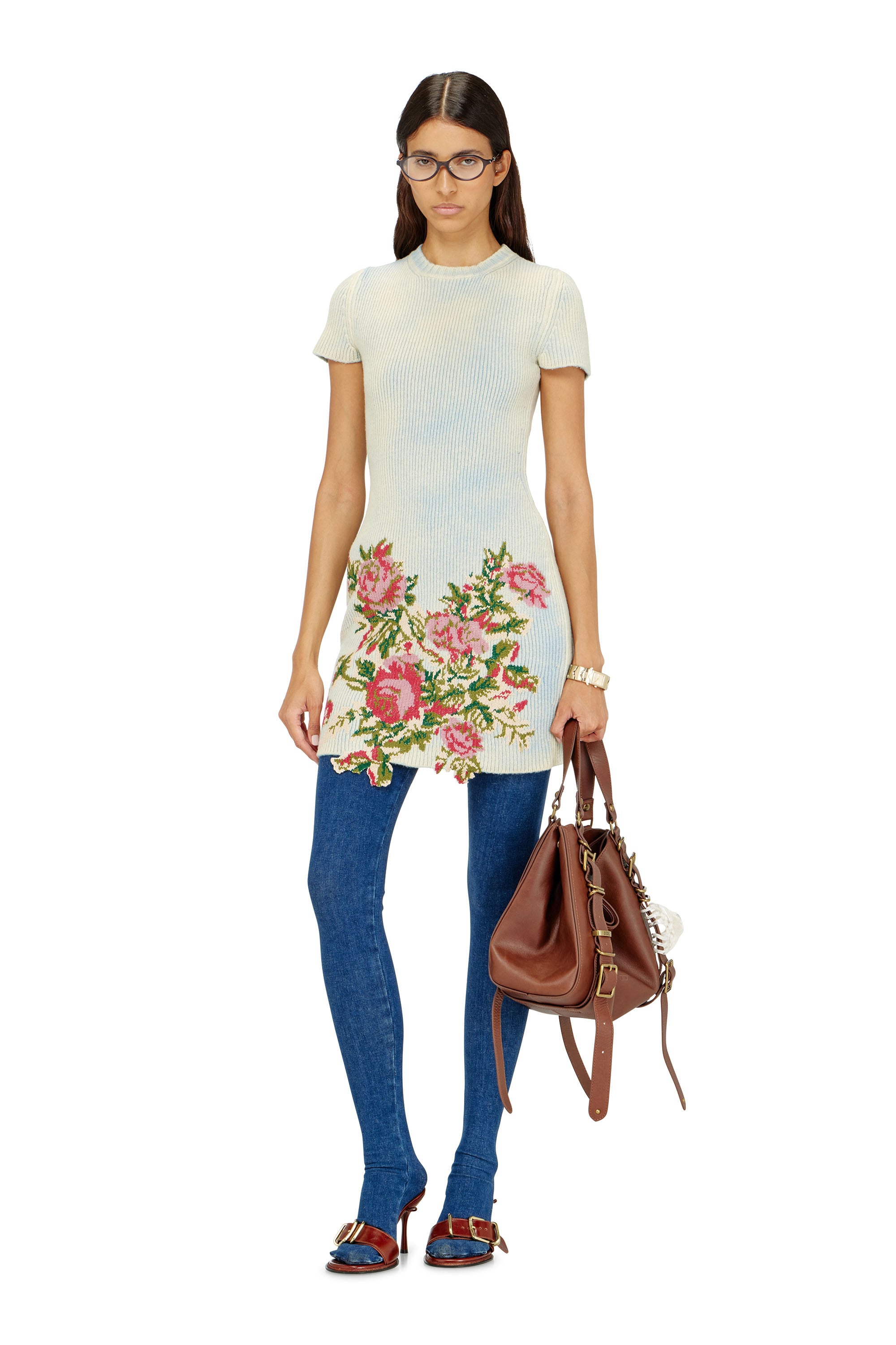 Diesel - M-RINNIE, Woman's Short dress in floral wool-blend knit in null - 2