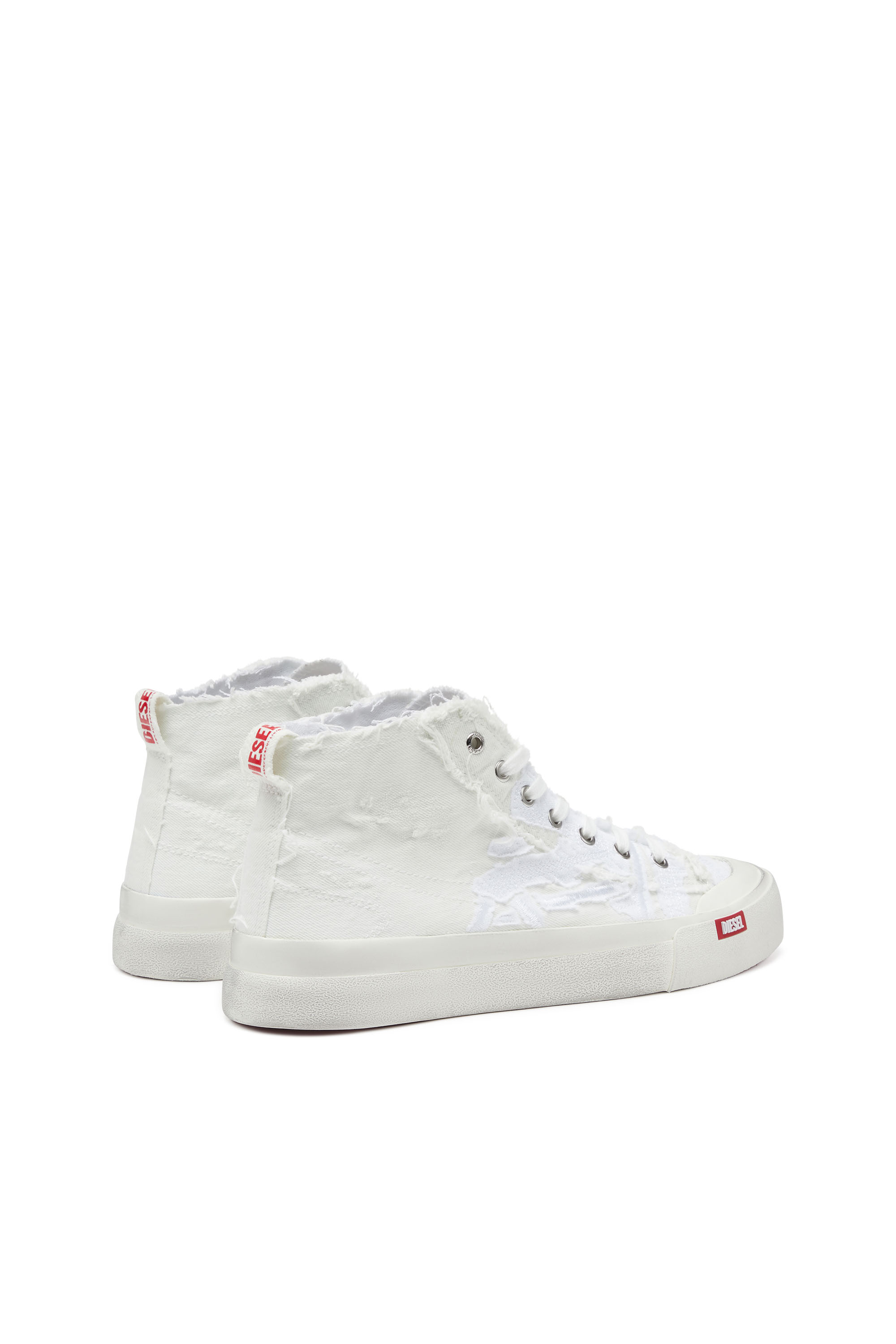 Diesel - S-ATHOS MID, Man S-Athos Mid-Destroyed gauze and denim high-top sneakers in White - Image 3