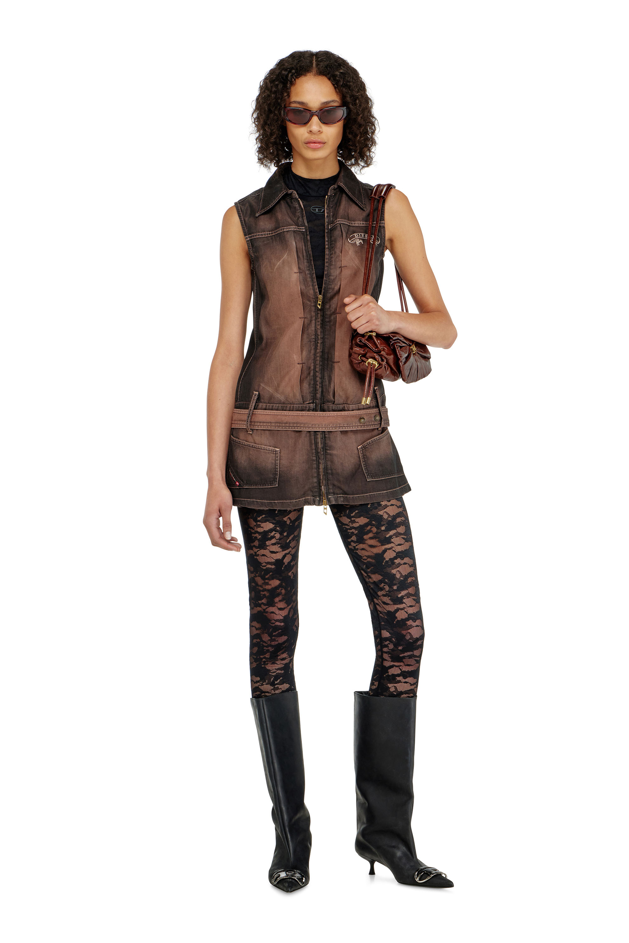 Diesel - HAYLEY-UTLT, Woman's Leggings in nylon camouflage lace in Black - 3