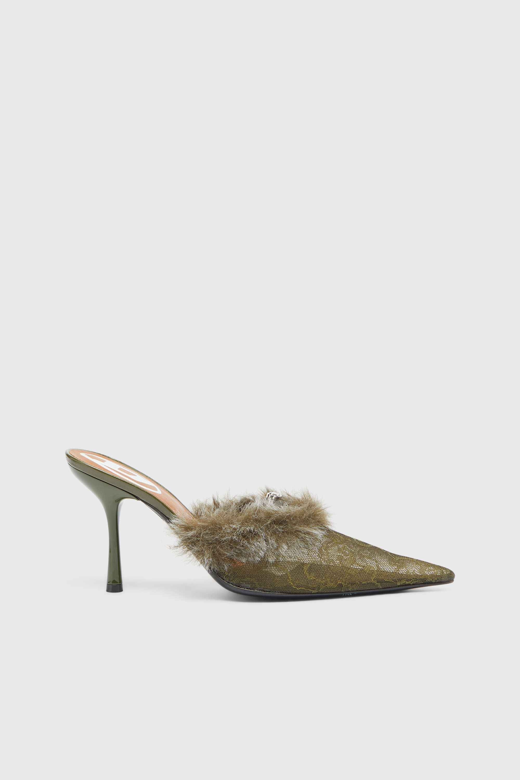 Diesel - D-JEWELS  MULE FUR 90, Woman's D-Jewels - Mules in nylon with fuzzy trim in Military Green - 1