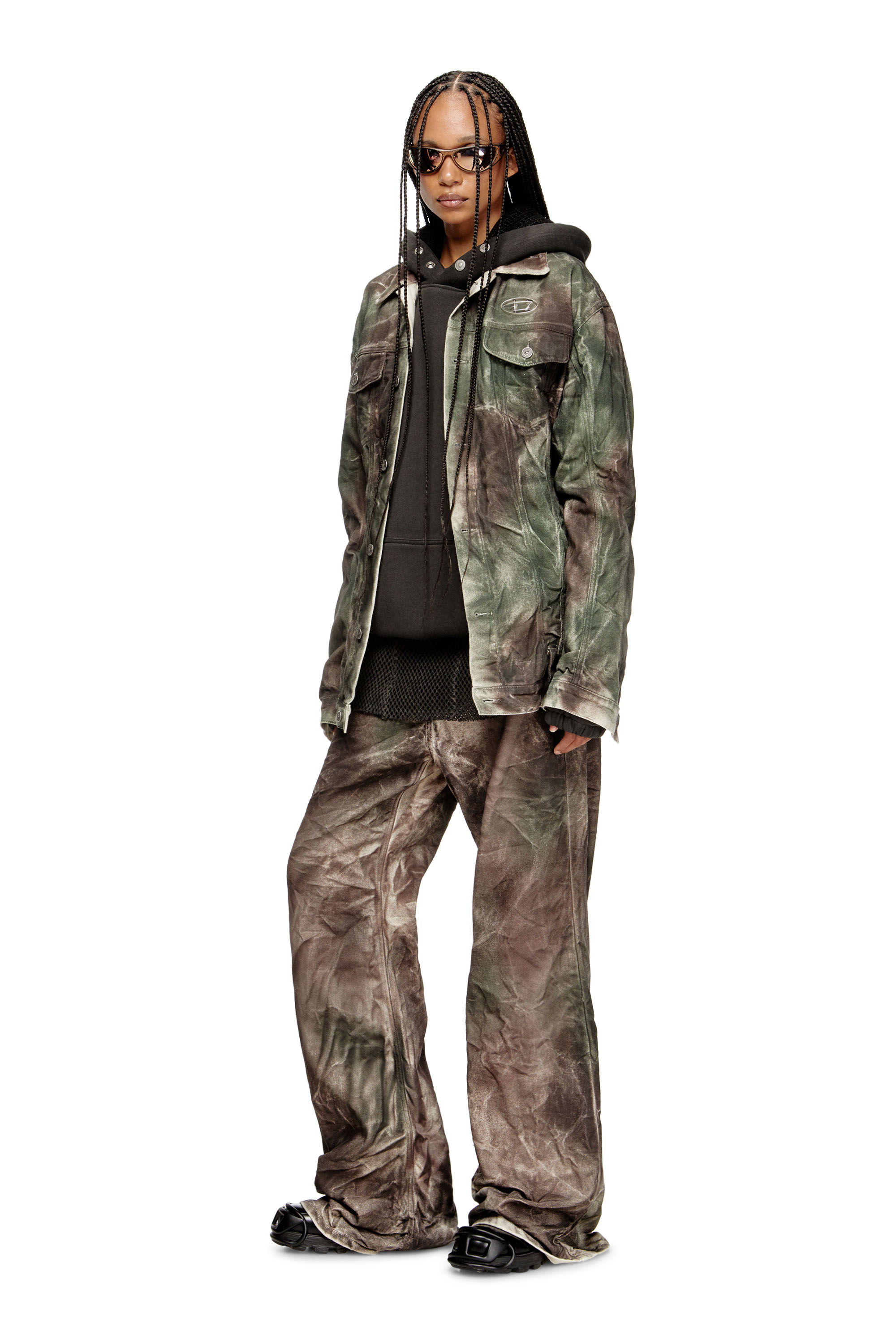 J-THUG-JKT, Brown/Green Diesel - J-THUG-JKT, Unisex's Trucker jacket in crinkled camo canvas in Brown/Green - 7