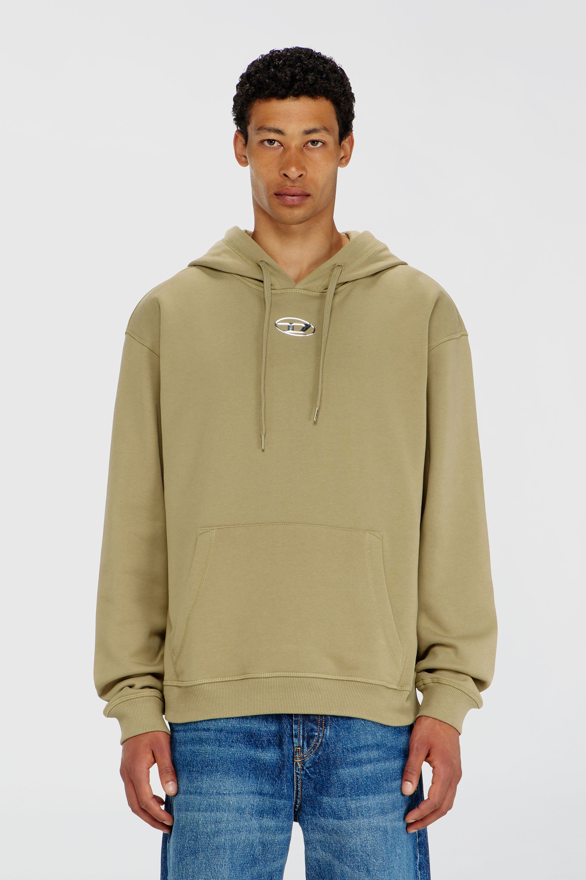 Diesel - S-NORM-HOOD-IOD, Man's Cotton hoodie with metallic Oval D in Olive Green - 1