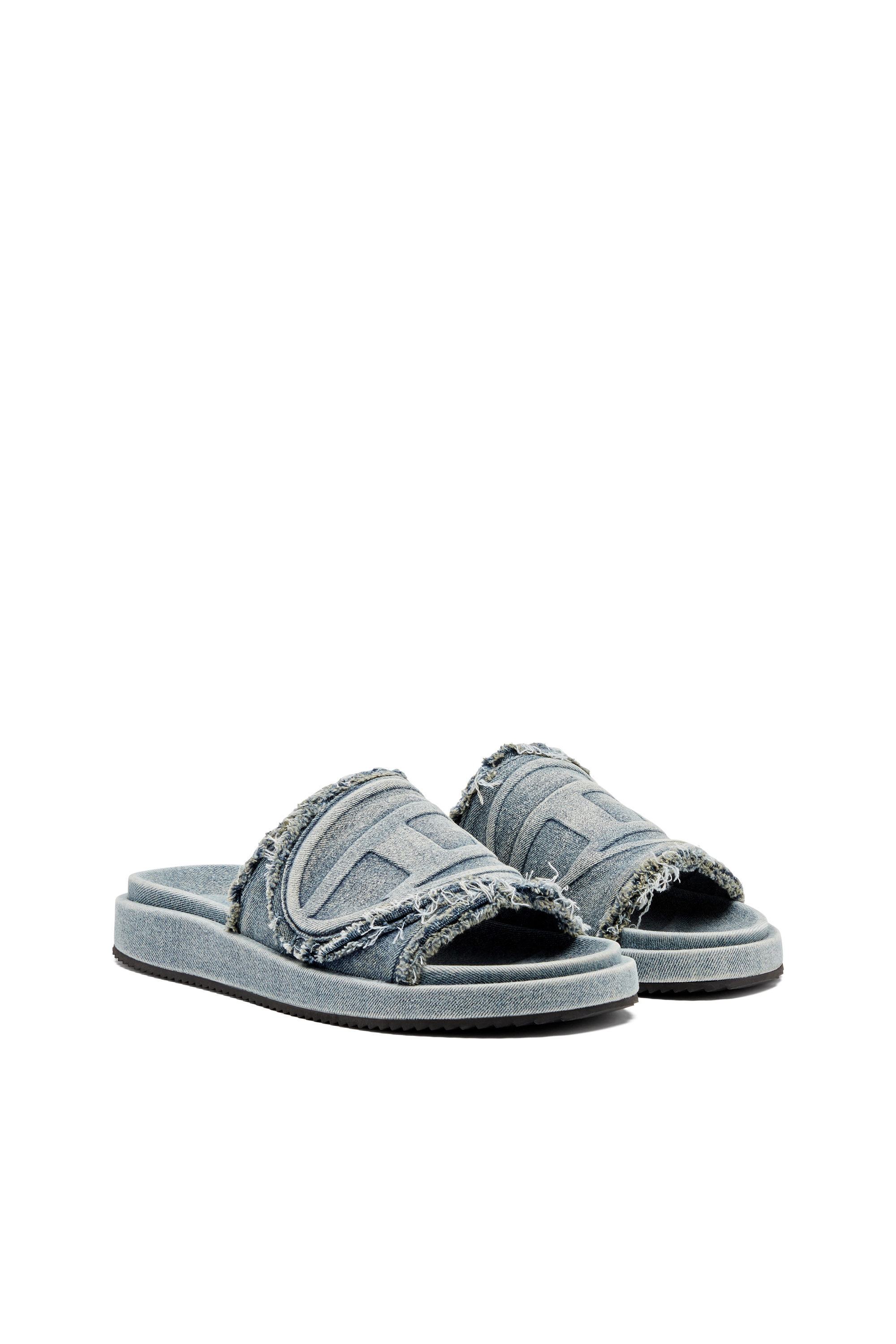 SA-SLIDE D OVAL, Light Blue Diesel - SA-SLIDE D OVAL, Unisex's Sa-Slide D-Distressed denim slides in Light Blue - 2