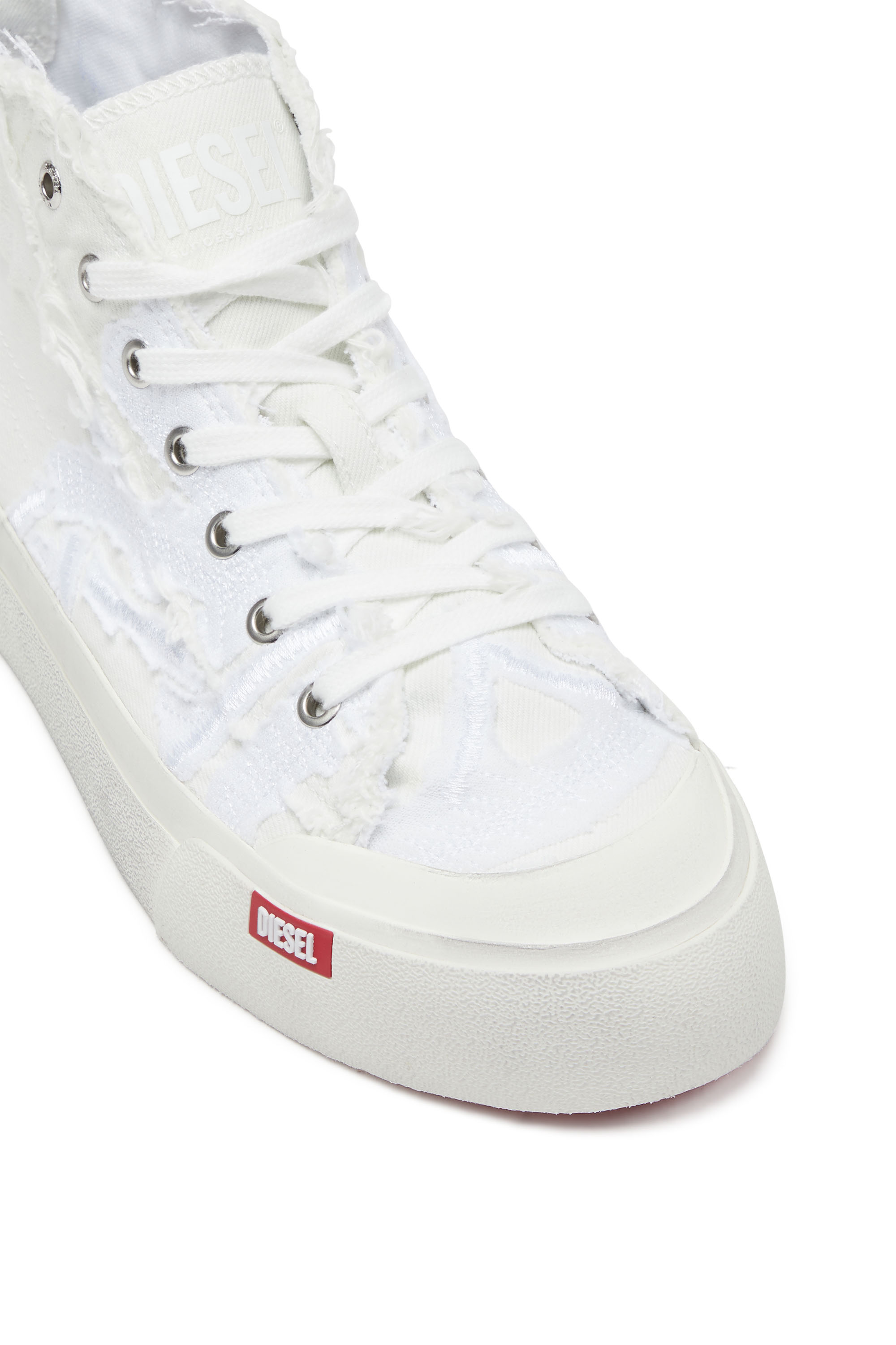 Diesel - S-ATHOS MID, Man S-Athos Mid-Destroyed gauze and denim high-top sneakers in White - Image 6