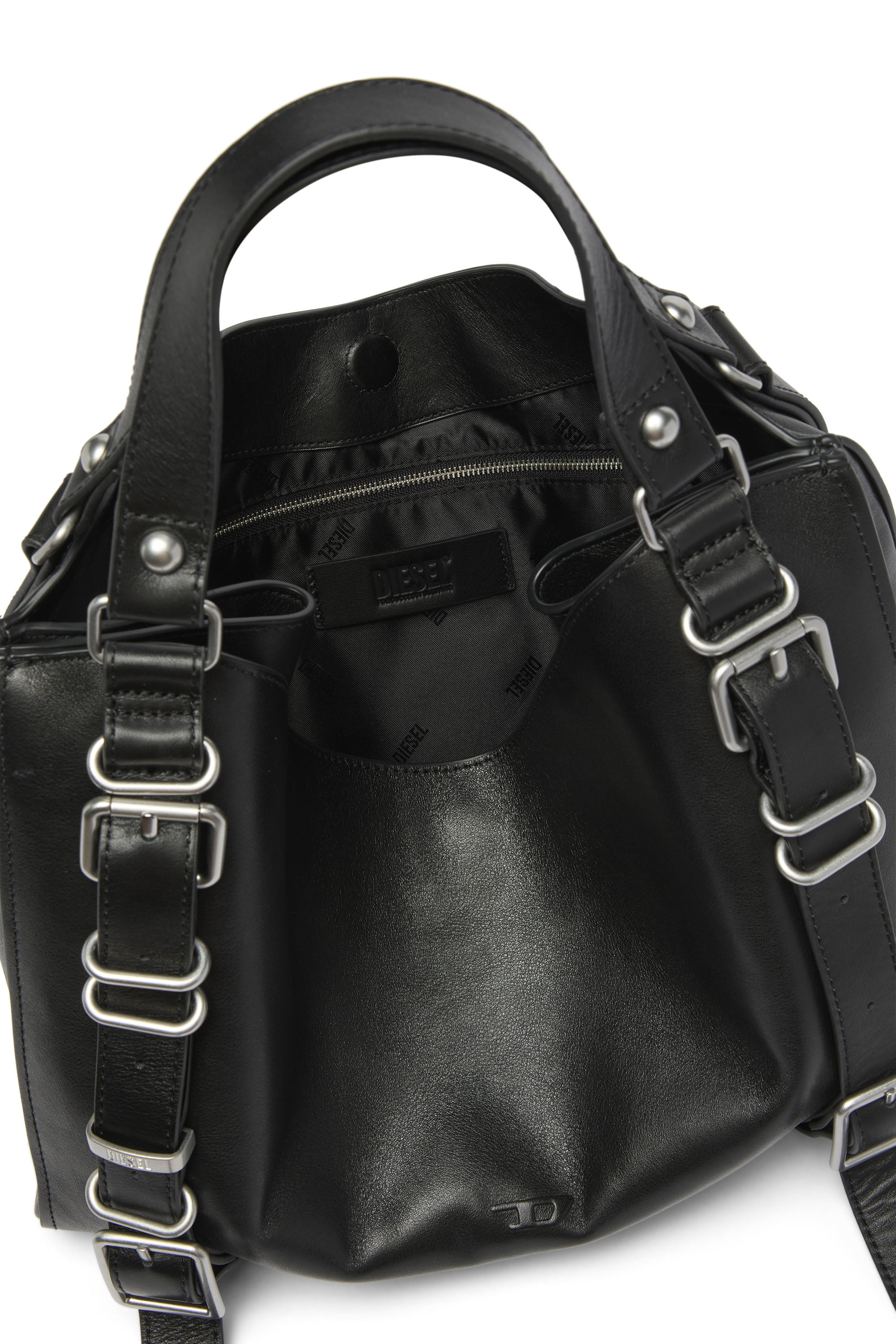 Diesel - D-ONE TOPHANDLE M, Unisex's D-One-Medium top-handle bag in treated leather in Black - 3