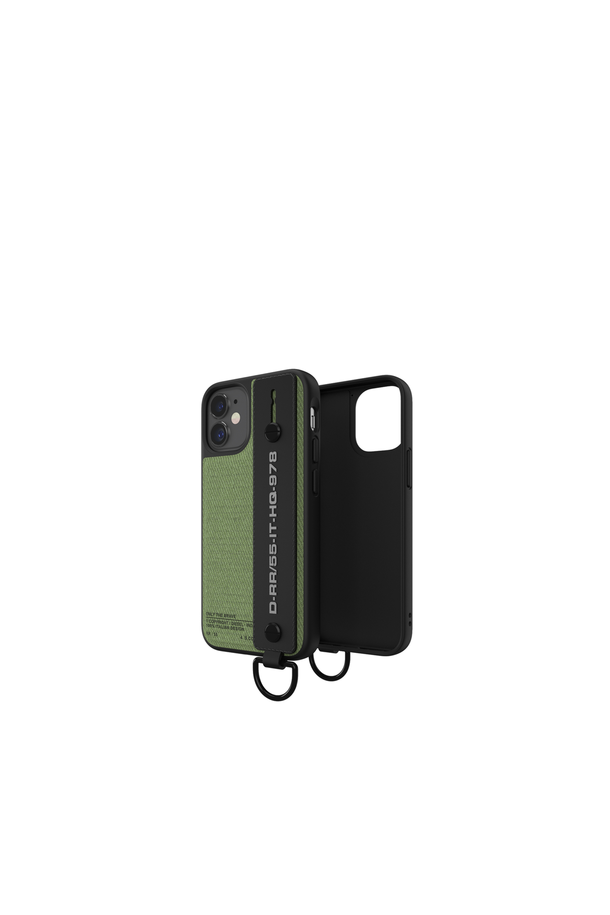 Diesel - 44290  HANDSTRAP CASE, Unisex's Handstrap case utility twill for iPhone 12 mini in Green - 1