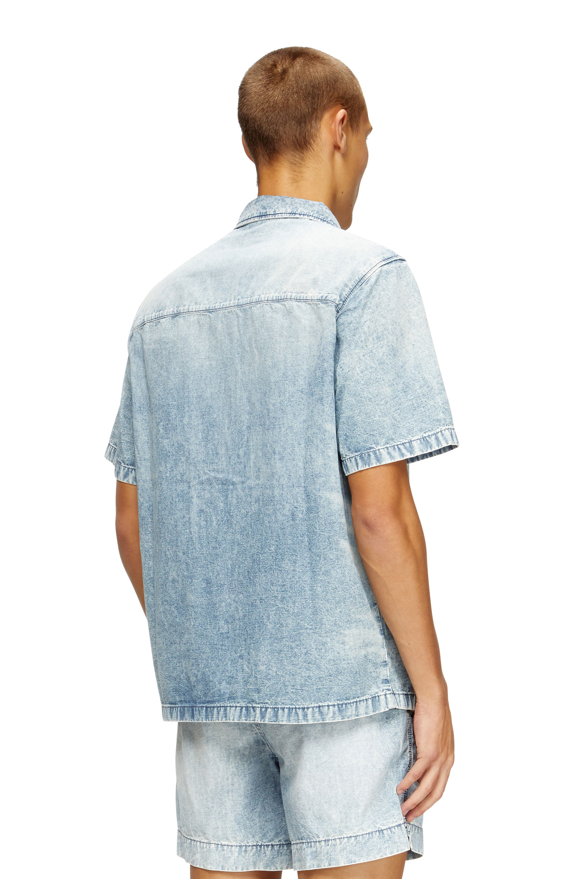 D-NABIL-S4, Light Blue Diesel - D-NABIL-S4, Man's Bowling shirt in marbled denim in Light Blue - 4