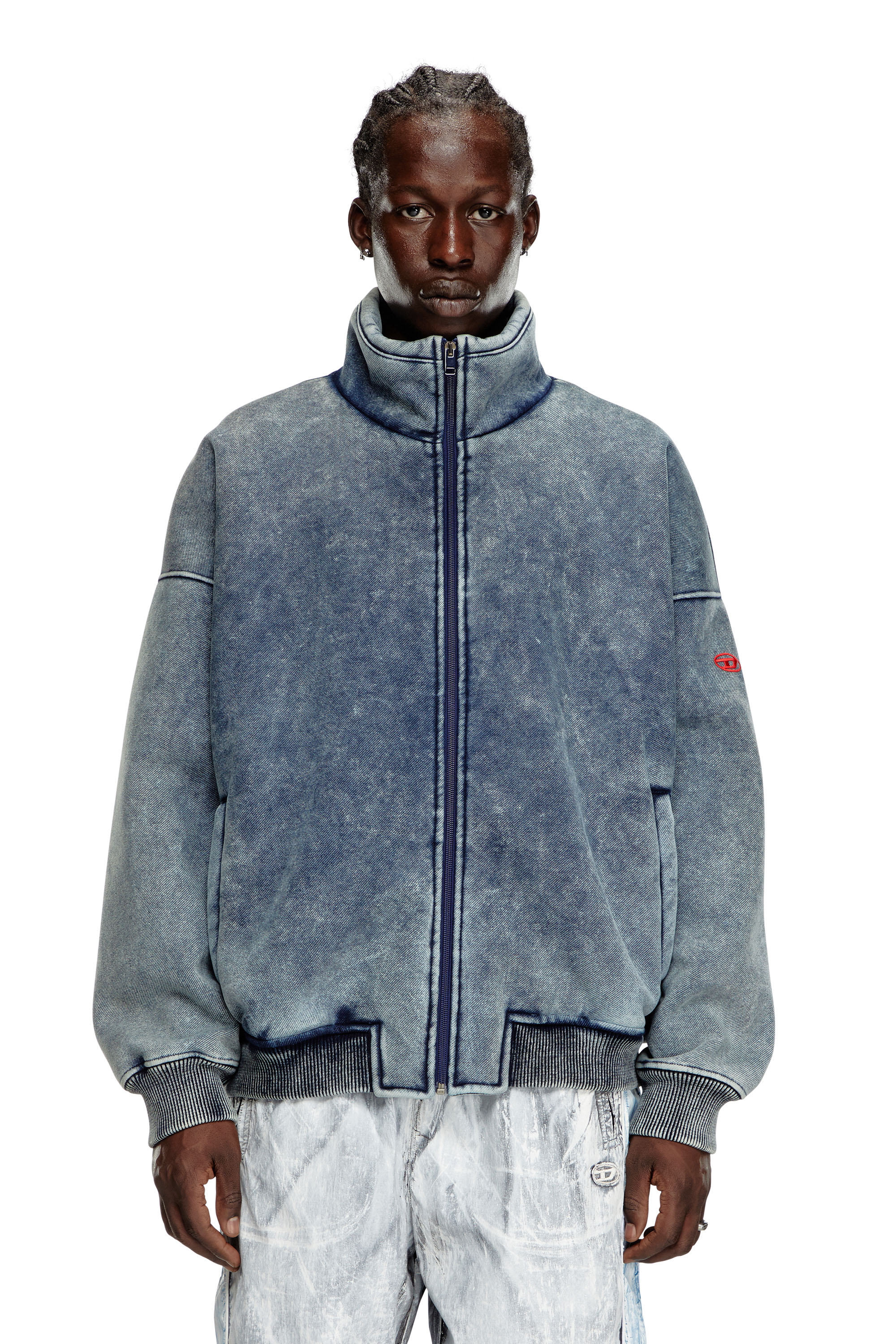 S-BATEL, Medium blue Diesel - S-BATEL, Man's Jacket in teddy-bonded jersey in Medium blue - 6