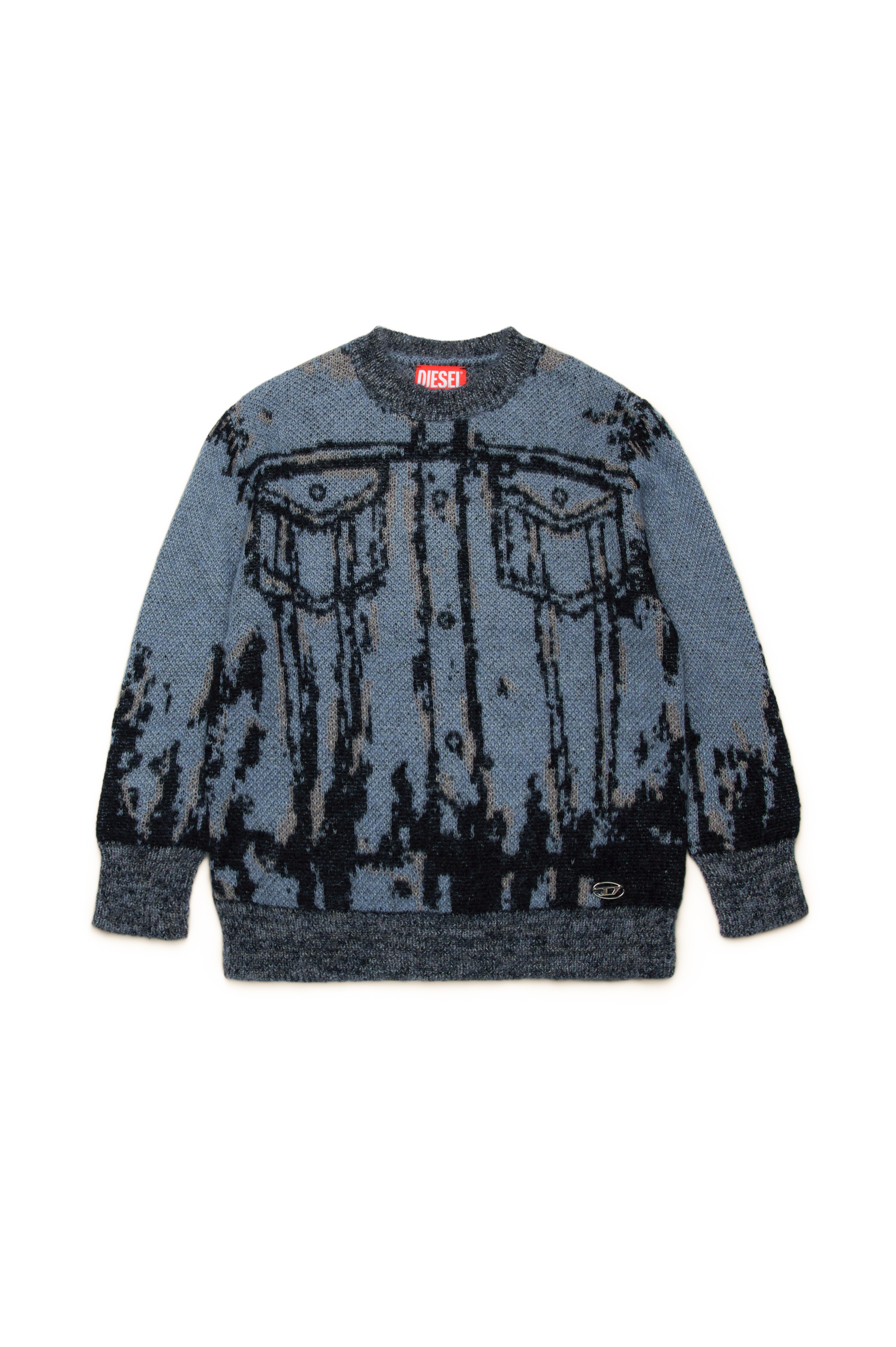 Diesel - KPATMOS OVER, Man's Jumper with trompe l'oeil effect in Blue/Black - 1