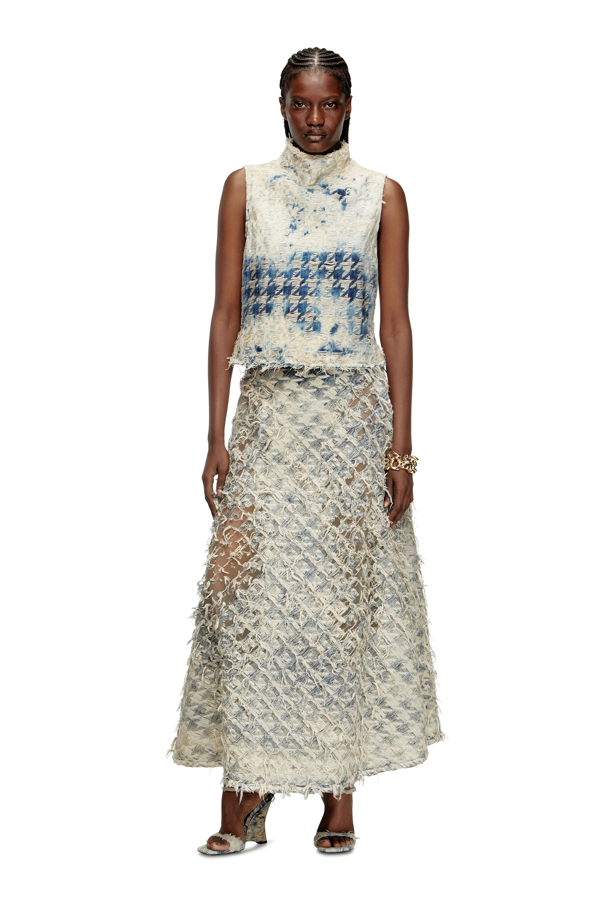 Diesel - DE-TAPI-FSH2, Woman's Sleeveless top in houndstooth-weave denim in Medium blue - 1