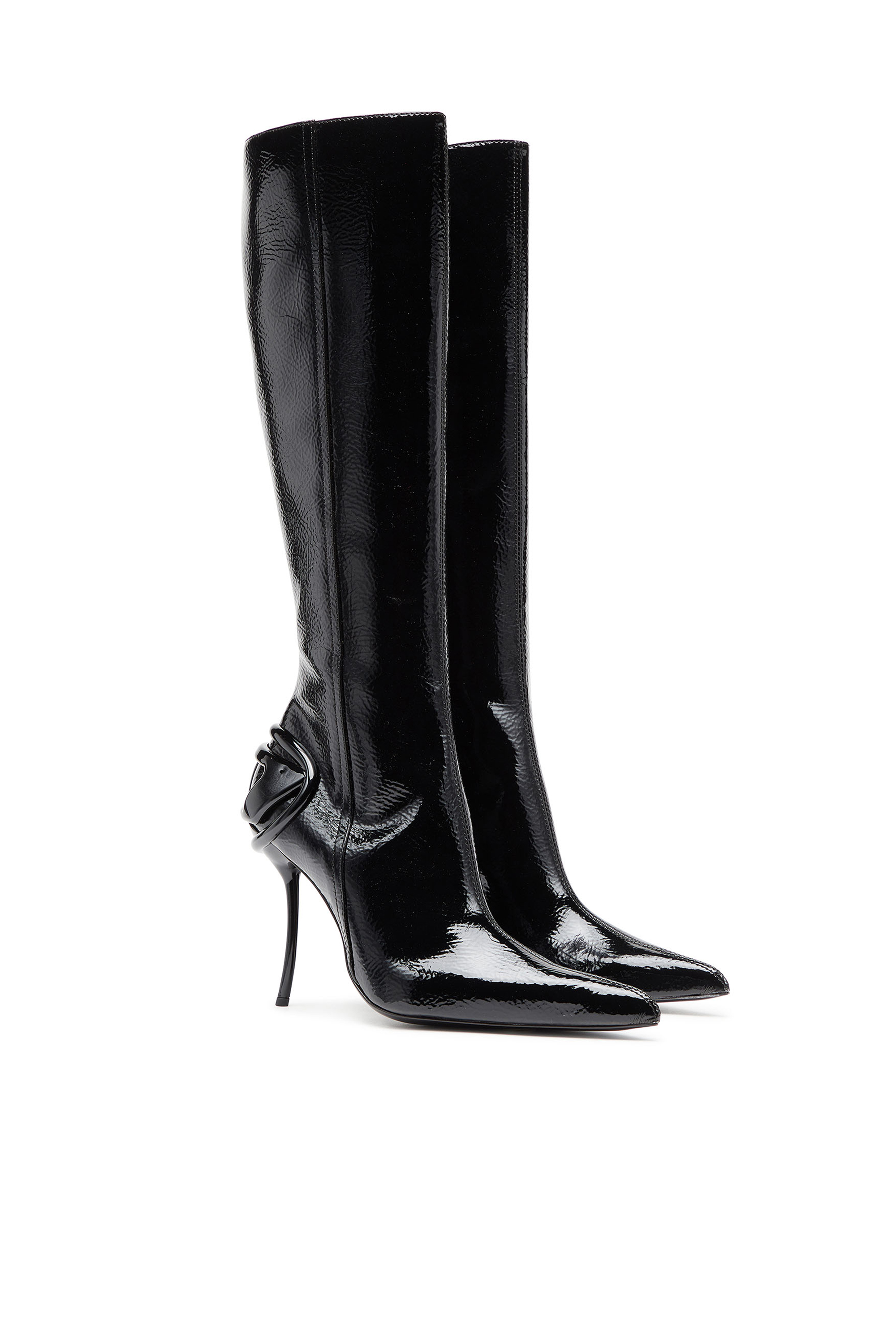 Diesel - D-TEN&HALF HB, Woman's D-Ten&Half-Glossy knee-high boots with curved heel in Black - 2