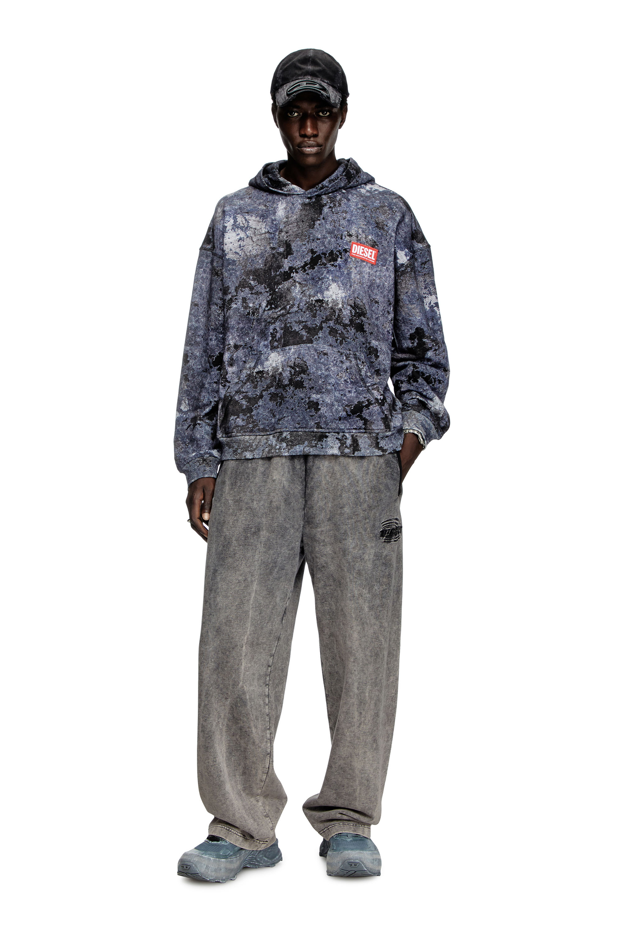 Diesel - S-BOXT-HOOD-R8, Man's Marble-effect burnout hoodie in Blue - 2