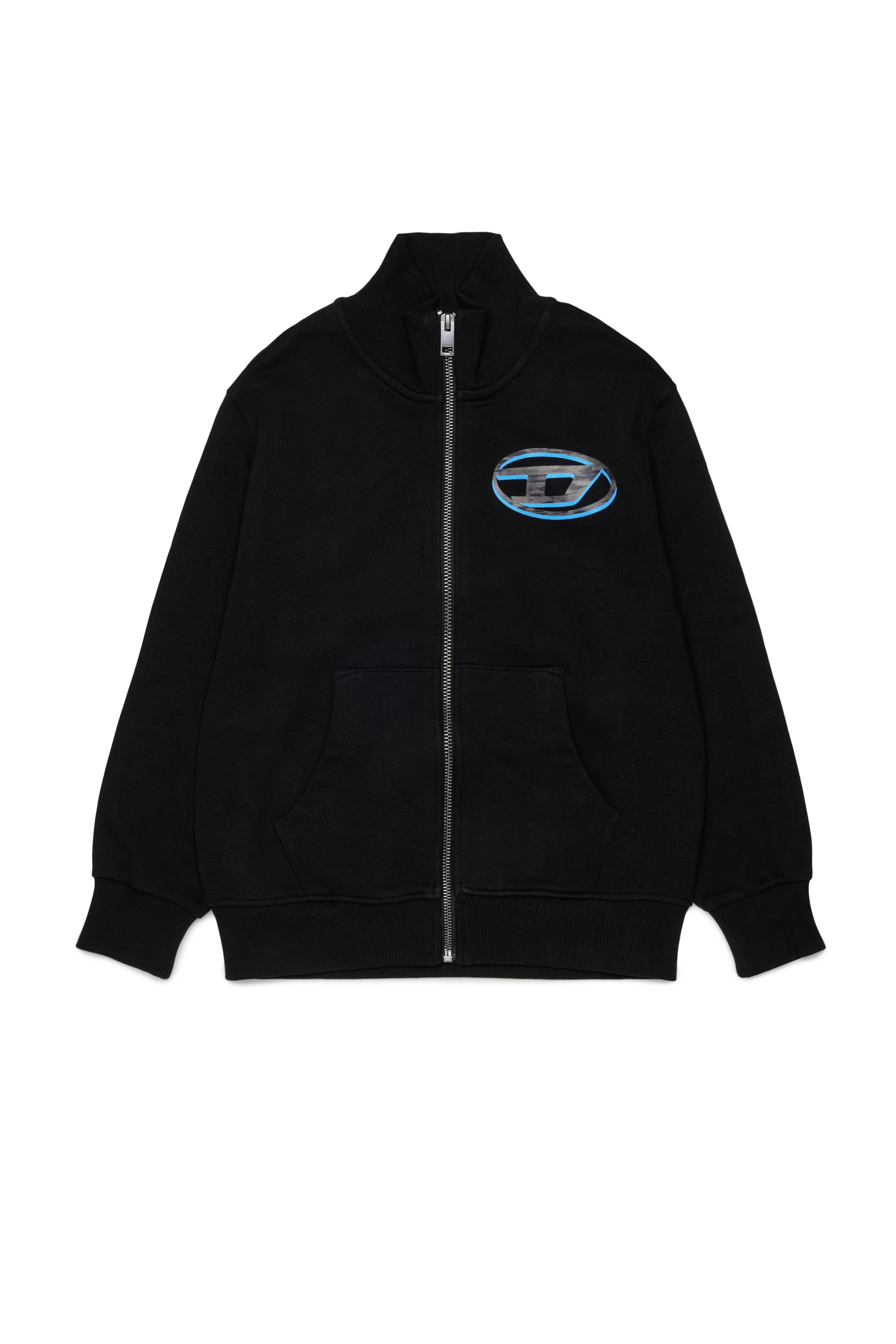 Diesel - SVELLYZIP OVER, Man's Zip-up sweatshirt with two-tone Oval D print in Black - 1