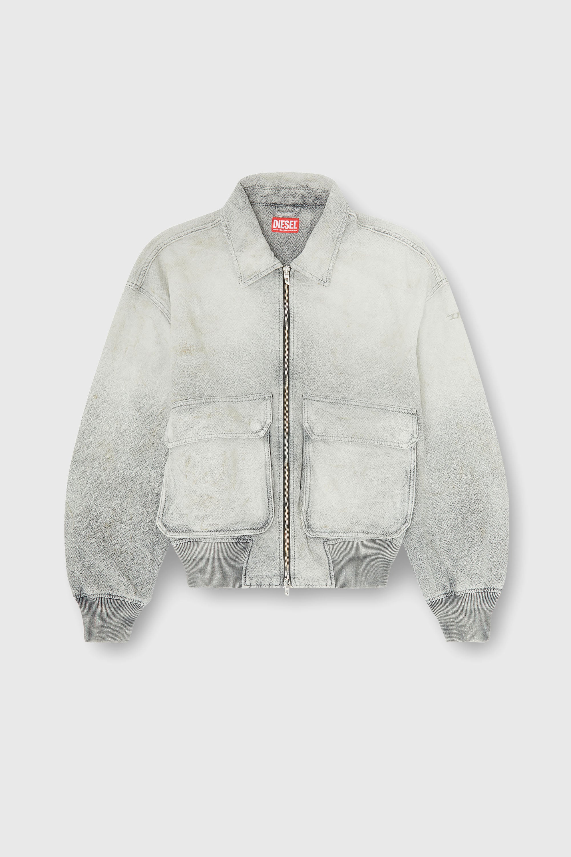 Diesel - D-KURZ, Unisex's Jacket in distressed herringbone denim in Grey - 2