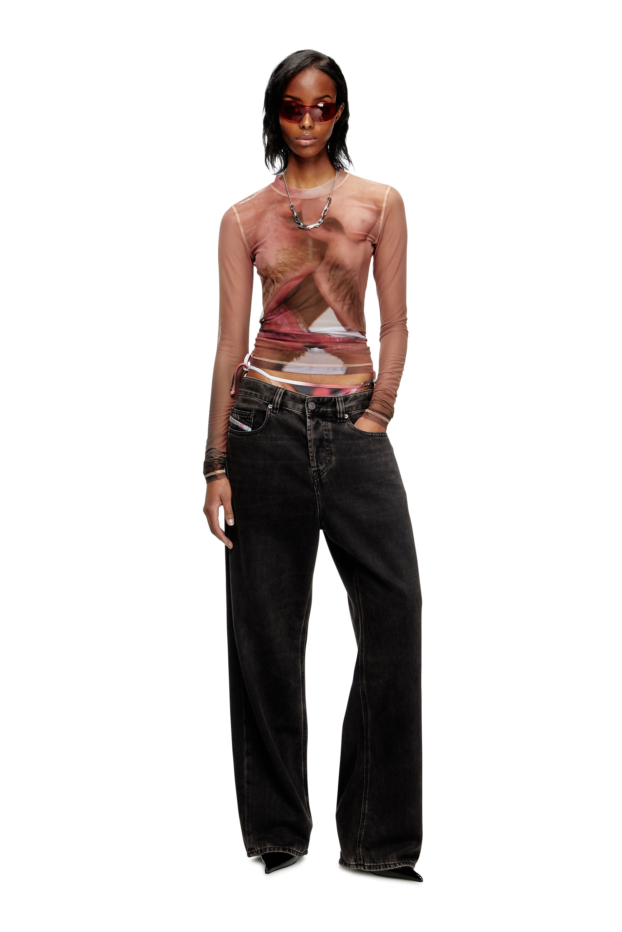 Diesel - PR-T-SIELAR-TOM25-1, Unisex's Long-sleeve top in printed technical mesh in Pink - 4