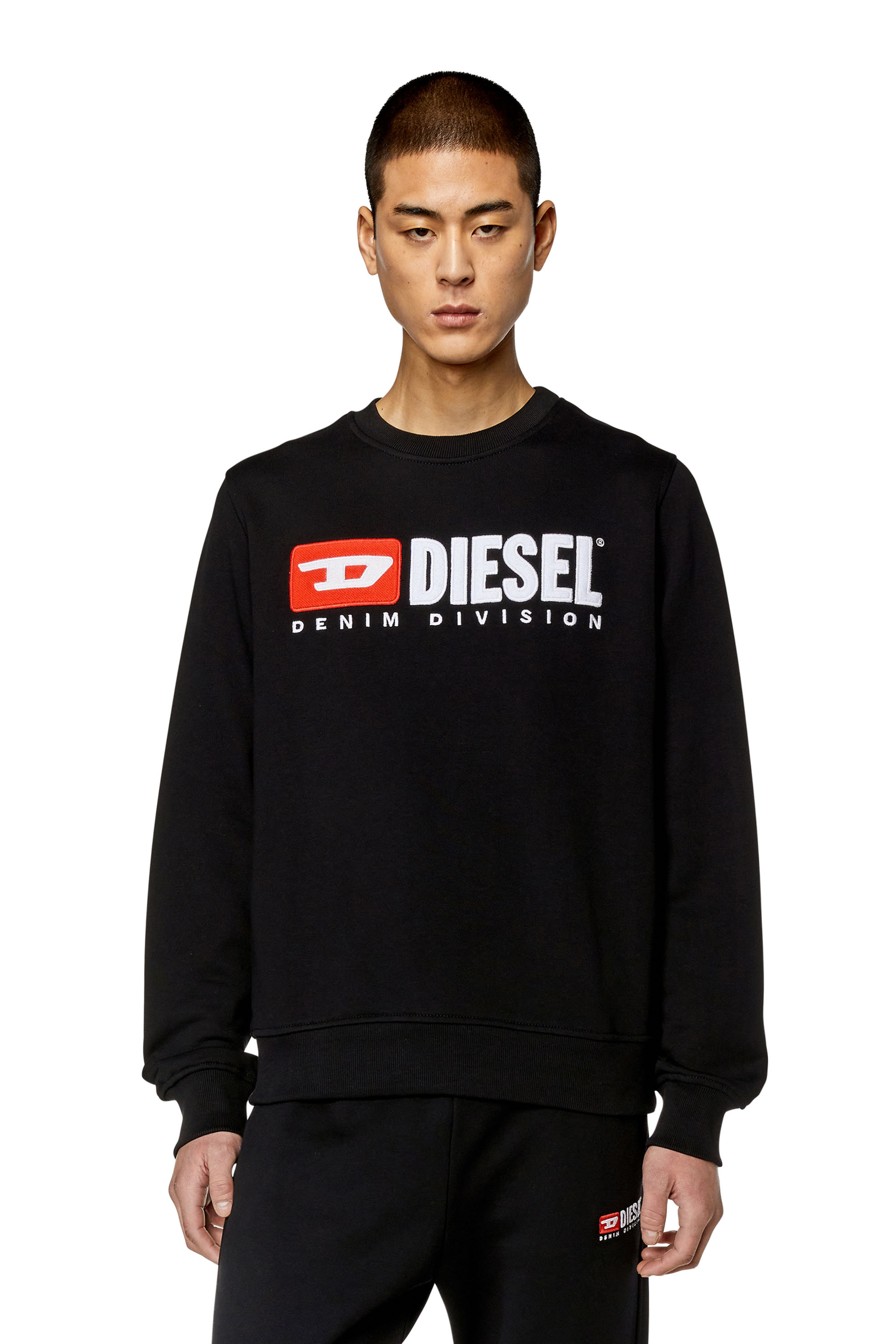 Diesel - S-GINN-DIV, Man Sweatshirt with logo appliqué in Black - Image 1