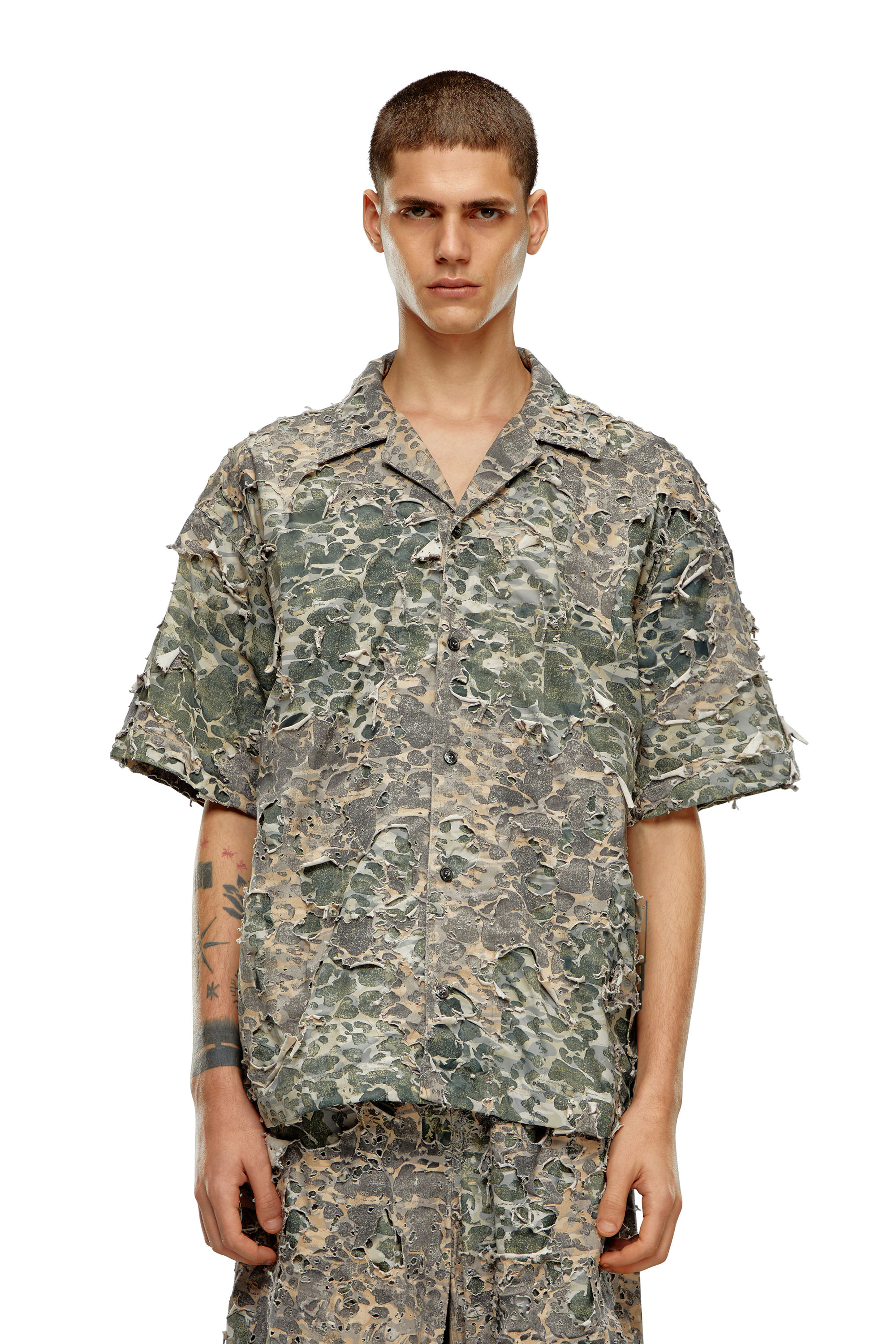 Diesel - S-HOCKNEY-CAMU, Man Camo shirt with destroyed finish in Multicolor - Image 6