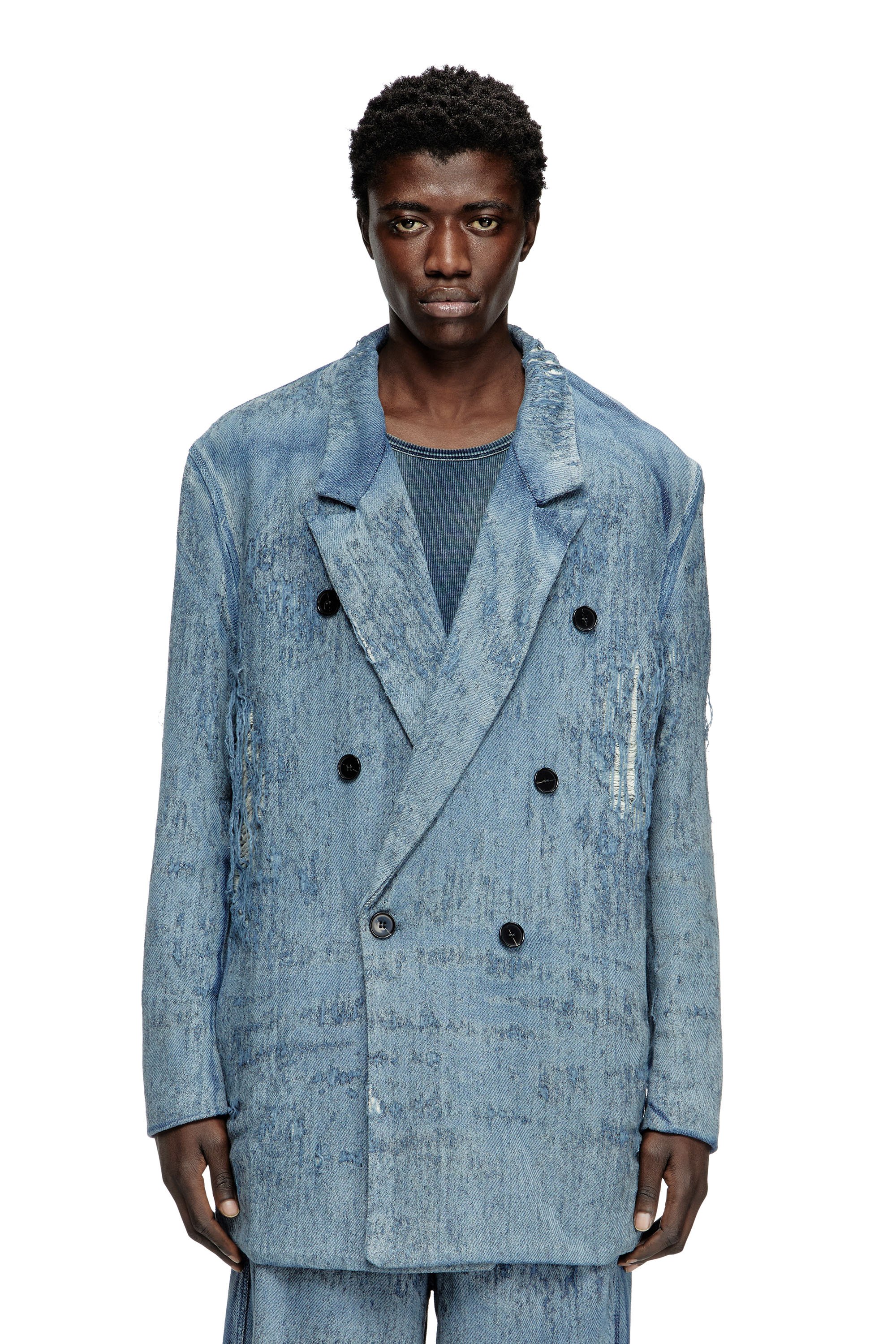 Diesel - D-PEKKA-FSG2, Unisex's Blazer in ultra-destroyed jacquard denim in Medium blue - 1