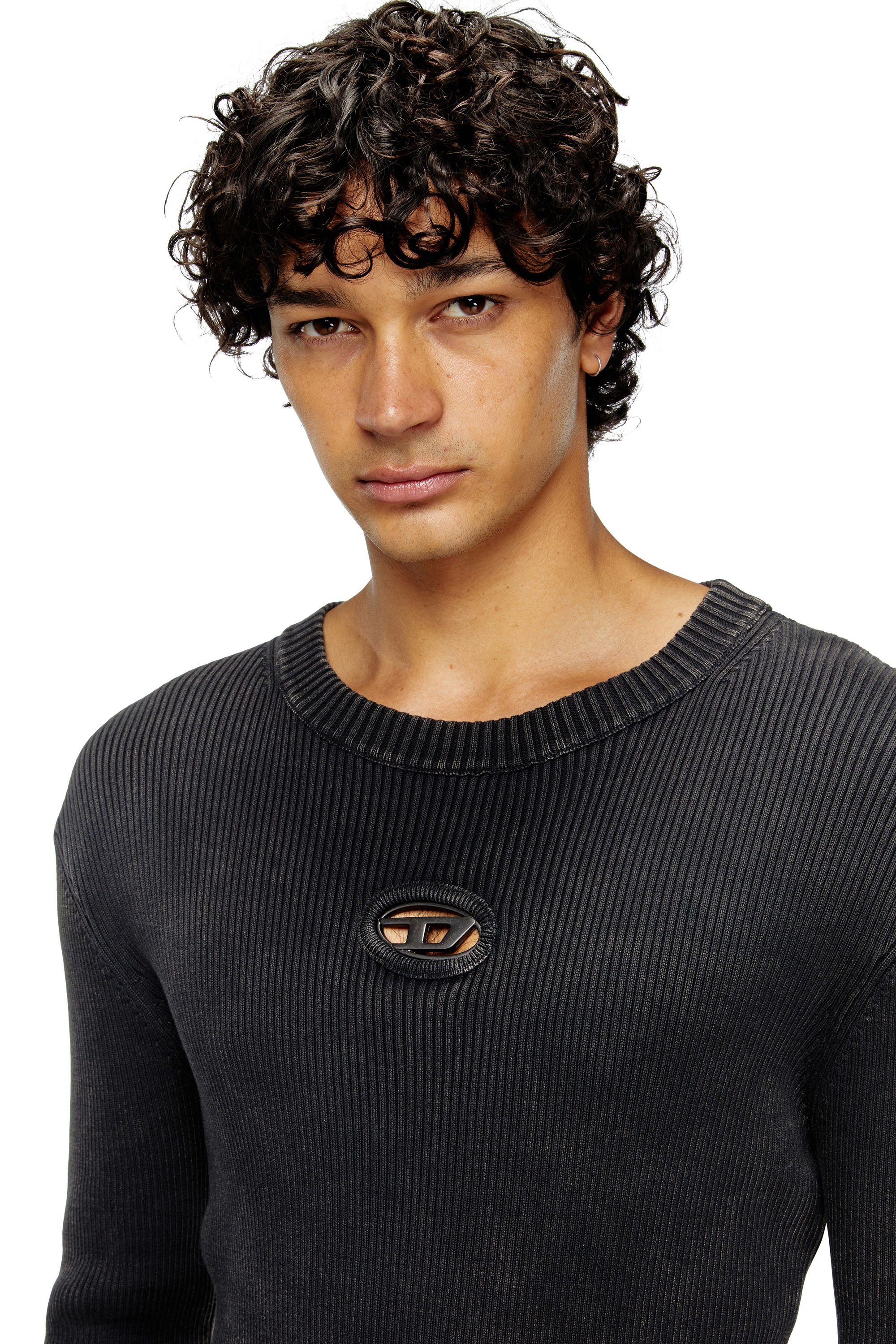 Diesel - K-DARIN-D, Man's Distressed jumper with cut-out logo in Black - 5