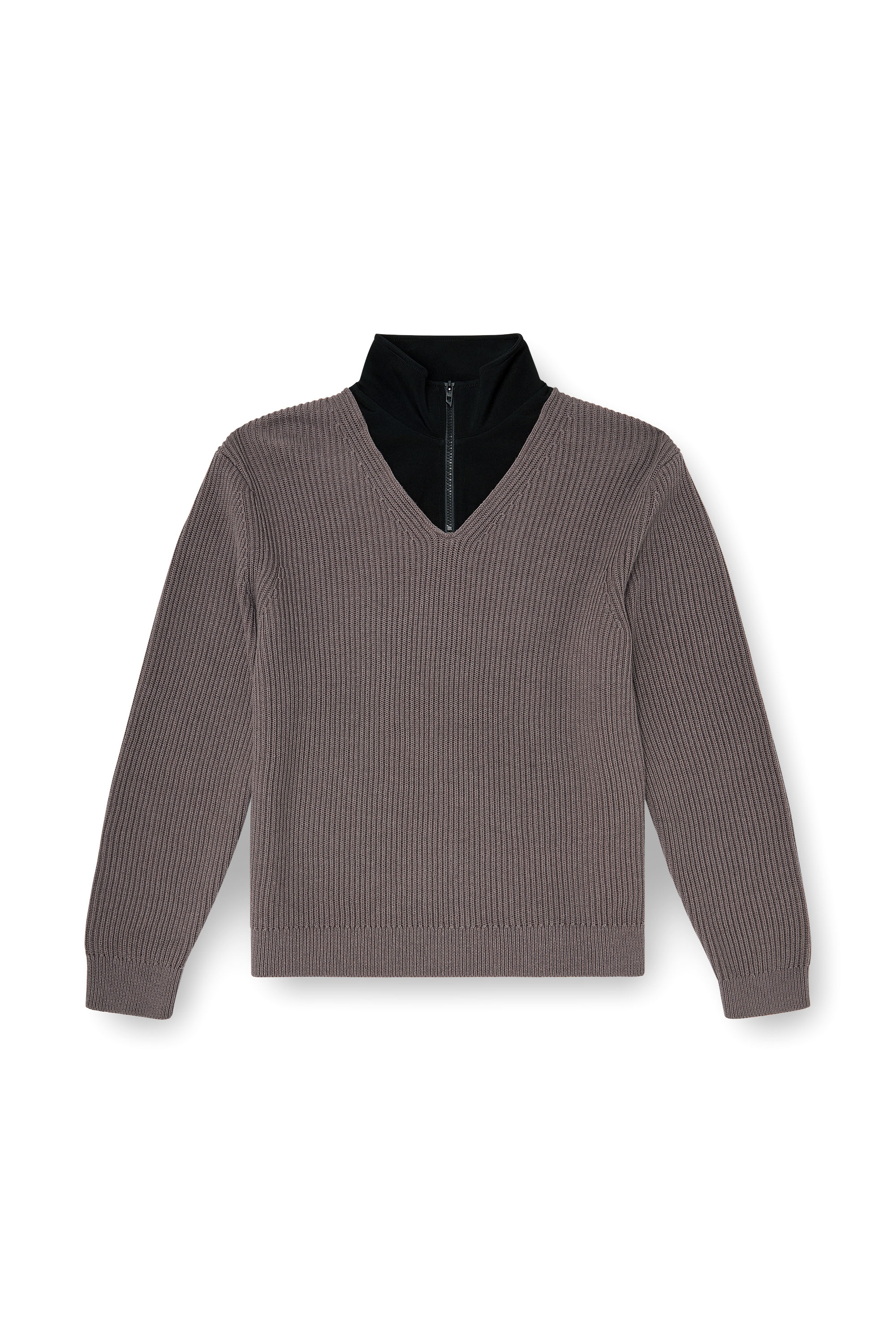 Diesel - K-MAMU, Man's Half-zip sweater with layered neckline in Black/Grey - 2