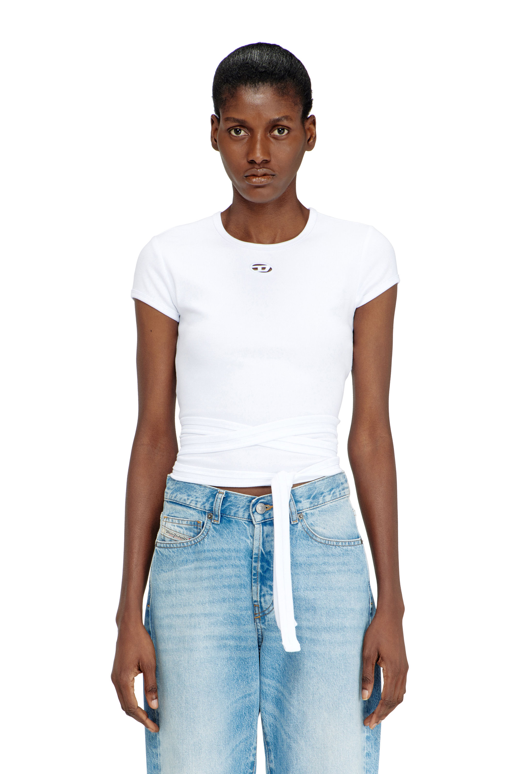 Diesel - T-BUNNY-TAIL-S1, Woman's Ribbed top with wrap-around laces in White - 1